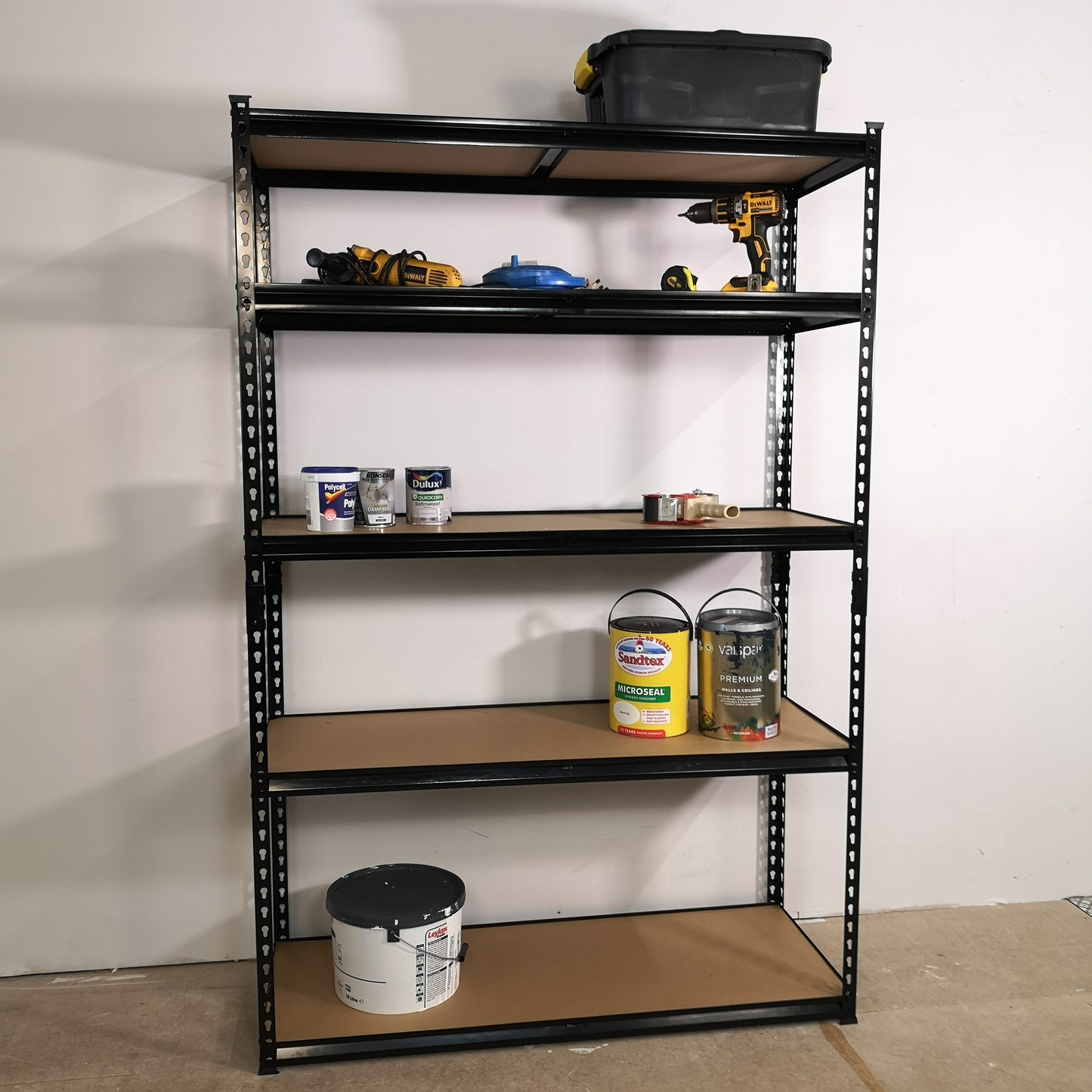 Garage Shelving 122cm Wide & 183cm High Heavy Duty 5 Tier Multipurpose Metal Racking Unit / Warehouse Shelving Storage in Black