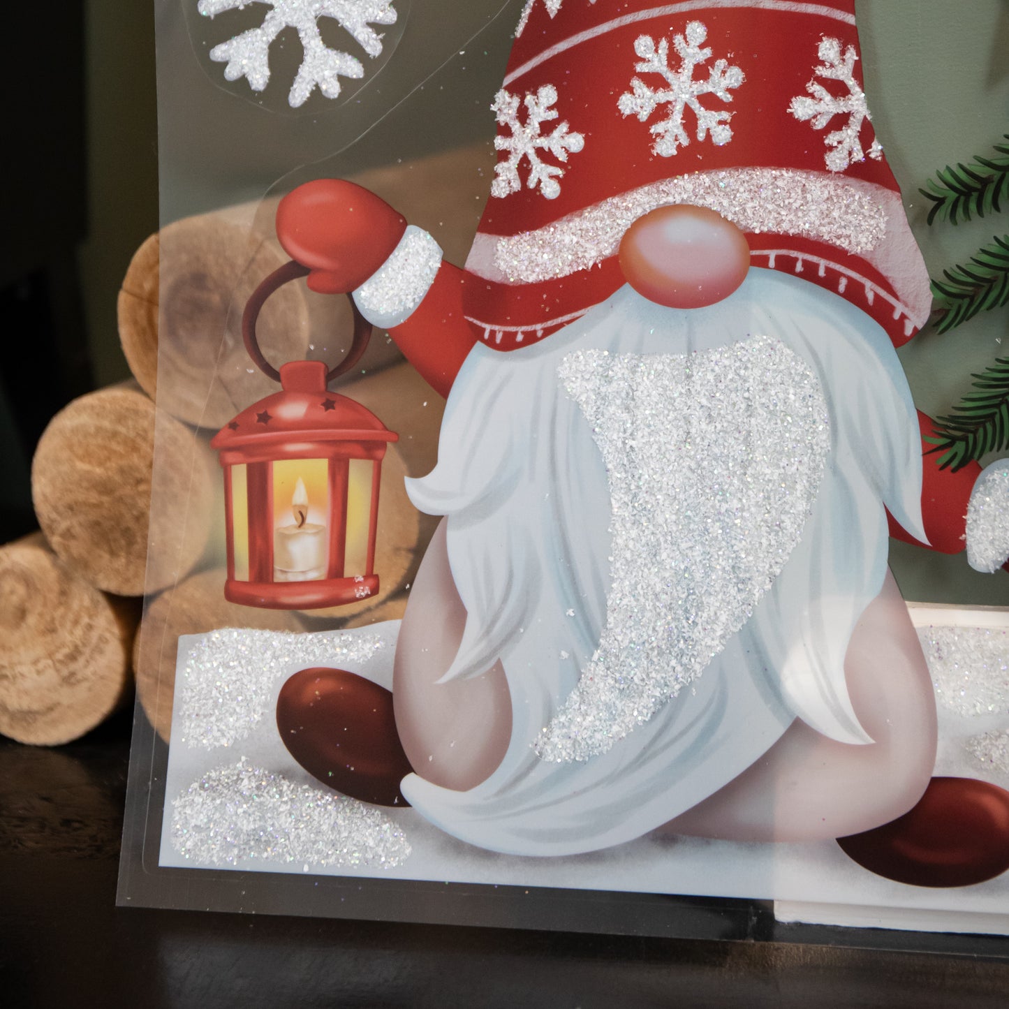 35cm Christmas Gonk in Snow Scene Window Decal Decoration with Glitter