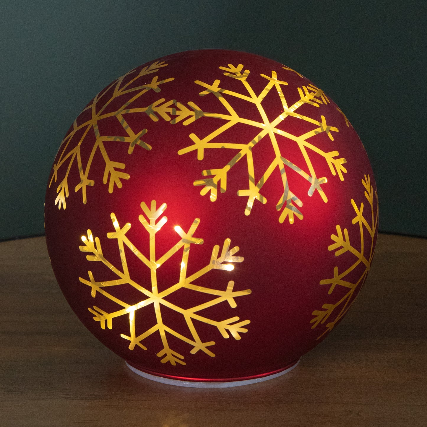 15cm Battery Operated Light up Snowflake Glass Ball in Red with Warm White LEDs