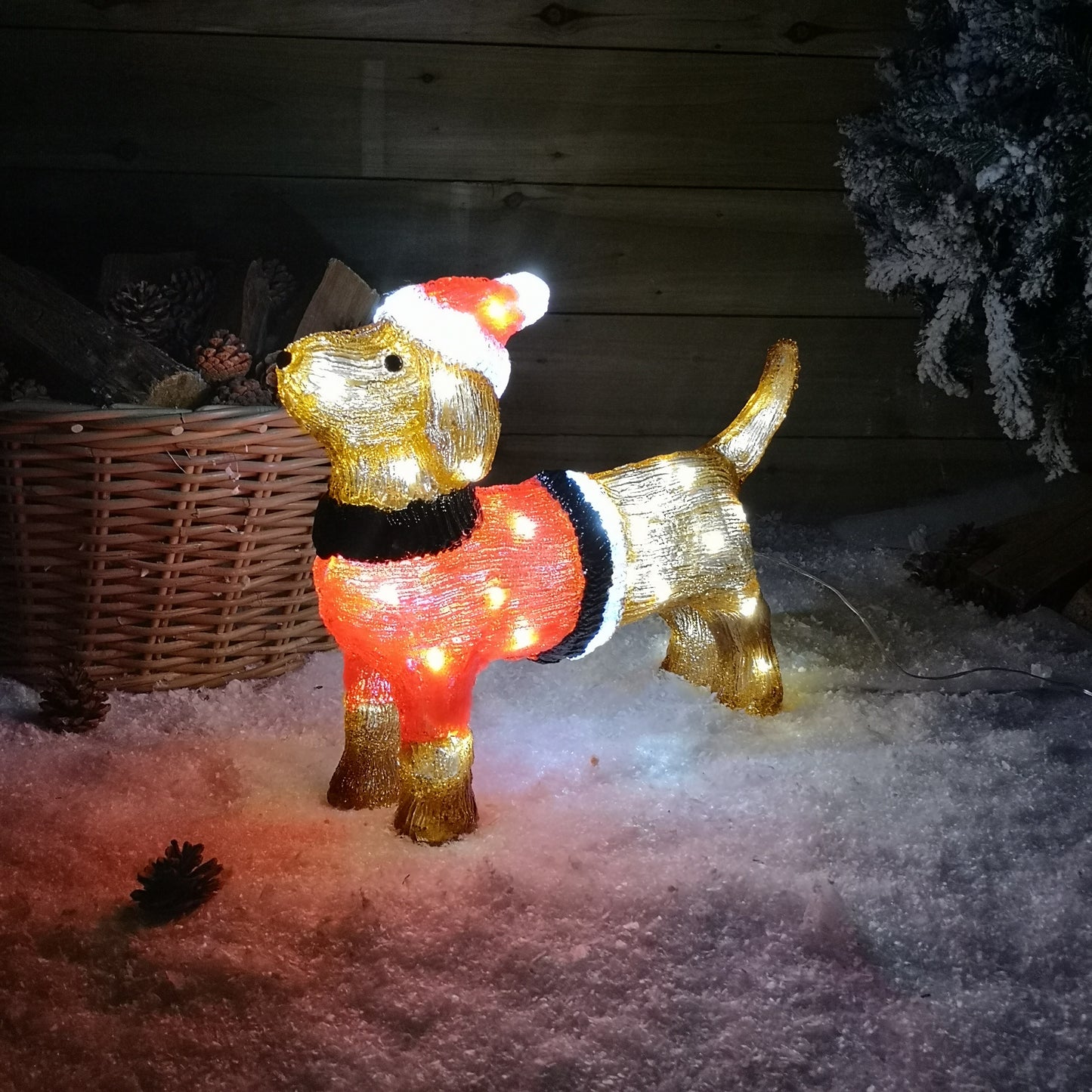 Factory Seconds: 36cm Indoor Outdoor Acrylic Dachshund Christmas Decoration with 48 Ice White LEDs