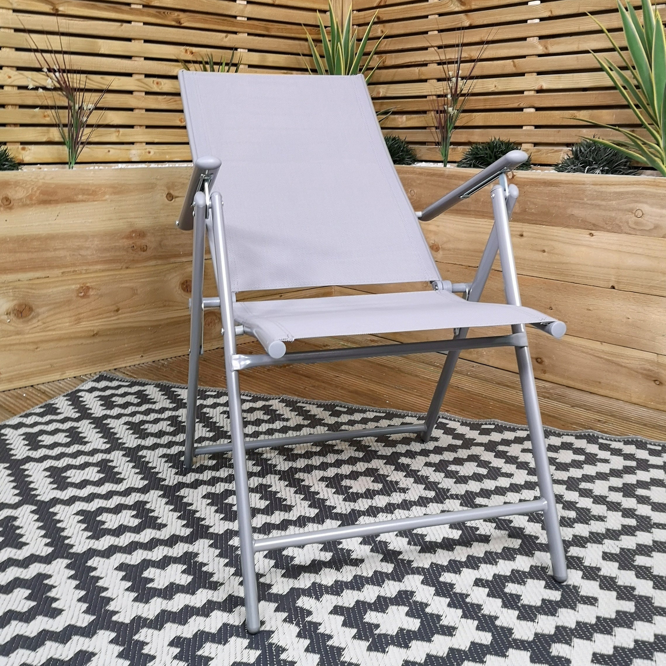 Set of 2 Outdoor Garden Patio Multi Position Reclining Folding Chair in Grey