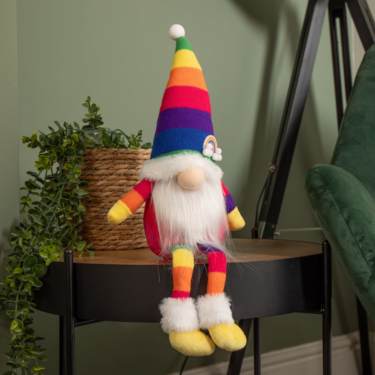 47cm Rainbow Plush Seated Christmas Gonk with Dangly Legs Decoration