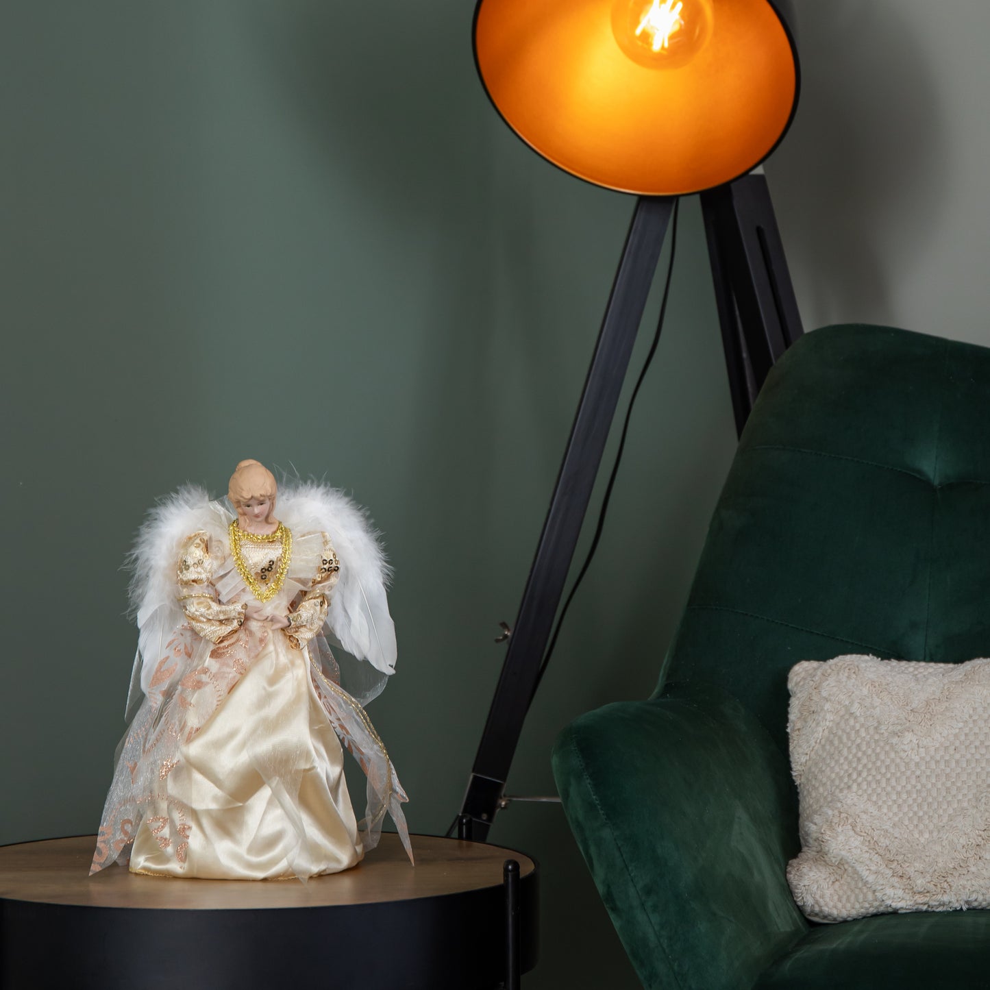 30cm Angel Christmas Tree Topper with Feather Wings in Gold