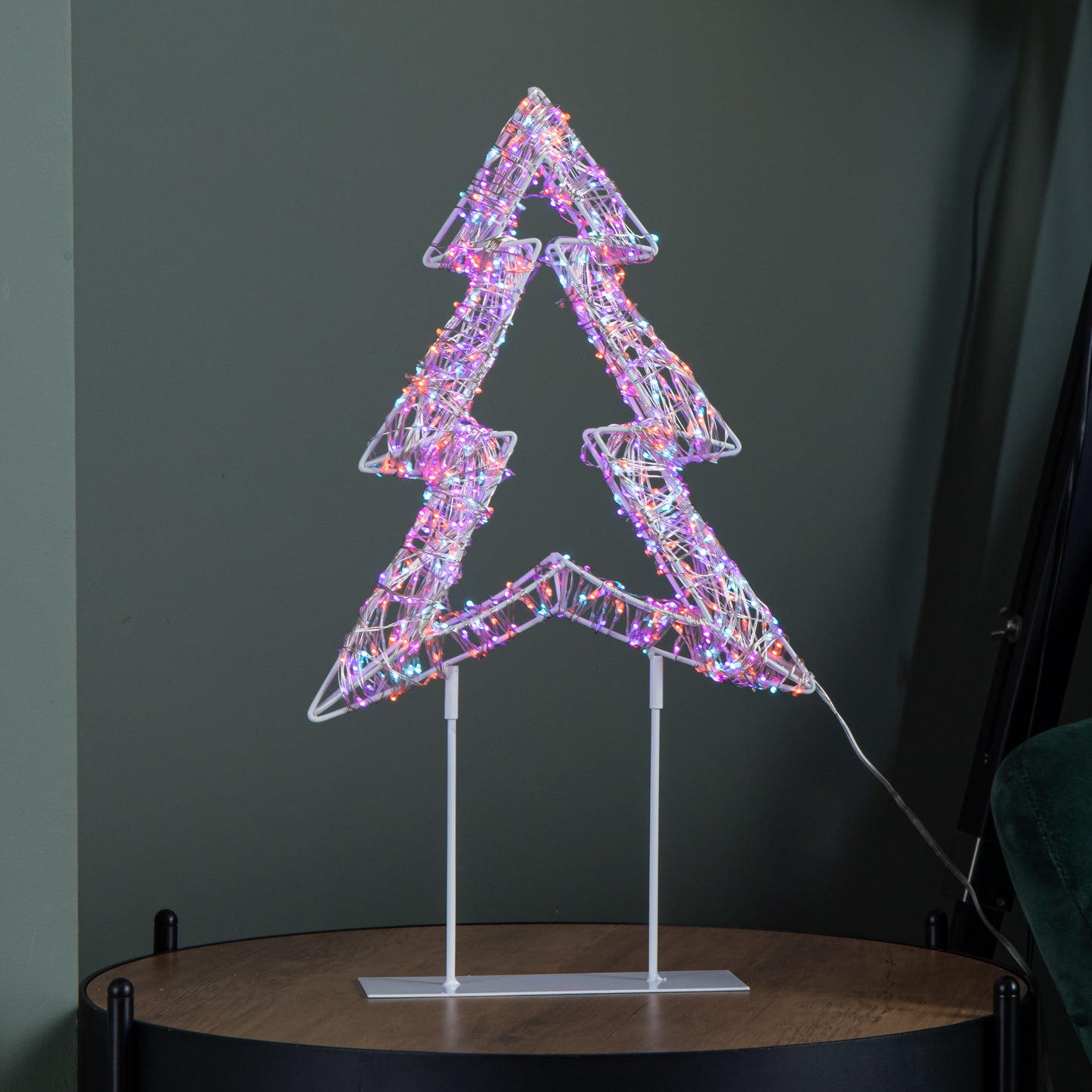 45cm Light up White Christmas Tree on Metal Stand with Twinkling Rainbow LEDs