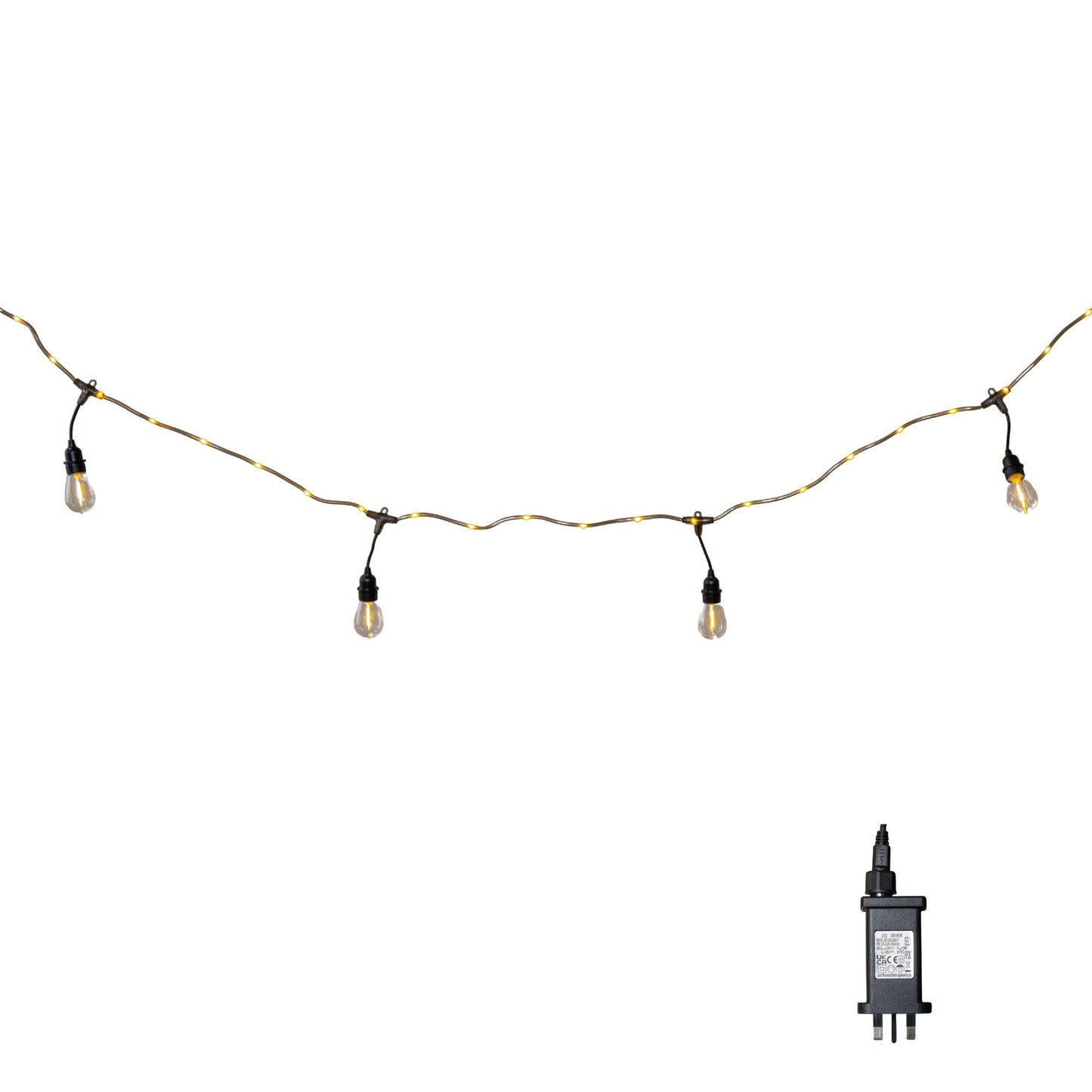 9.5m Set of 20 Connectable Festoon Drop Lights with LED Cable in Warm White