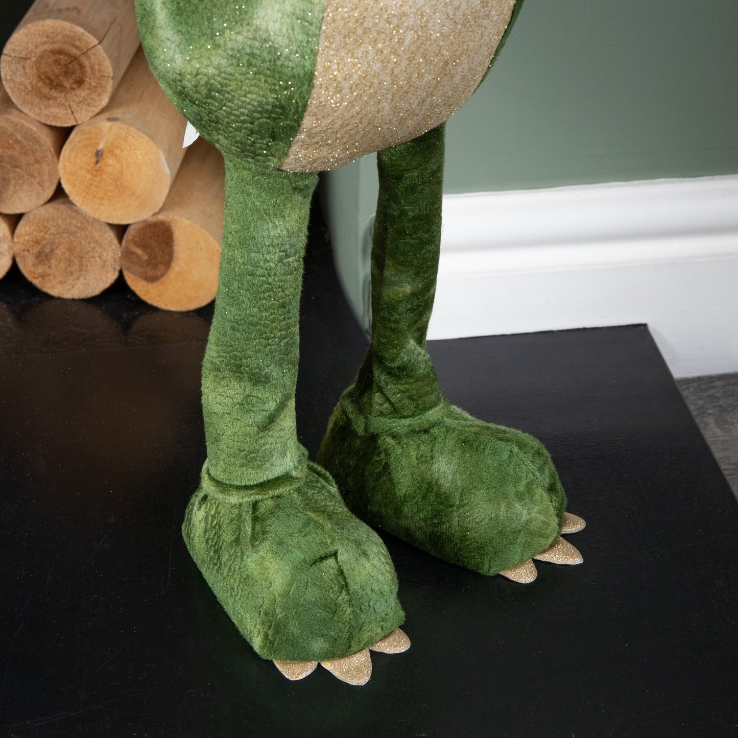 85cm Tall Green Plush Big Lizard Dino Standing Christmas Decoration with Santa Hat