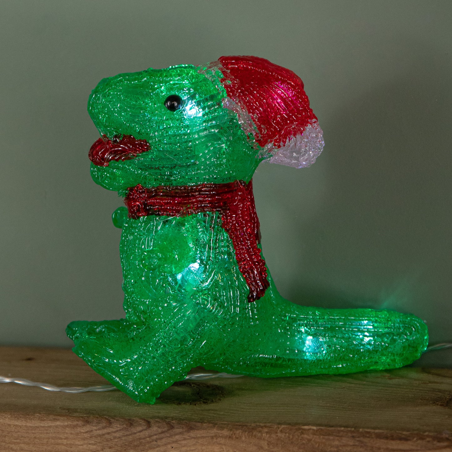 15cm Set of 5 Battery Operated Light up Christmas Dinosaur Ornaments with 40 Cool White LEDs