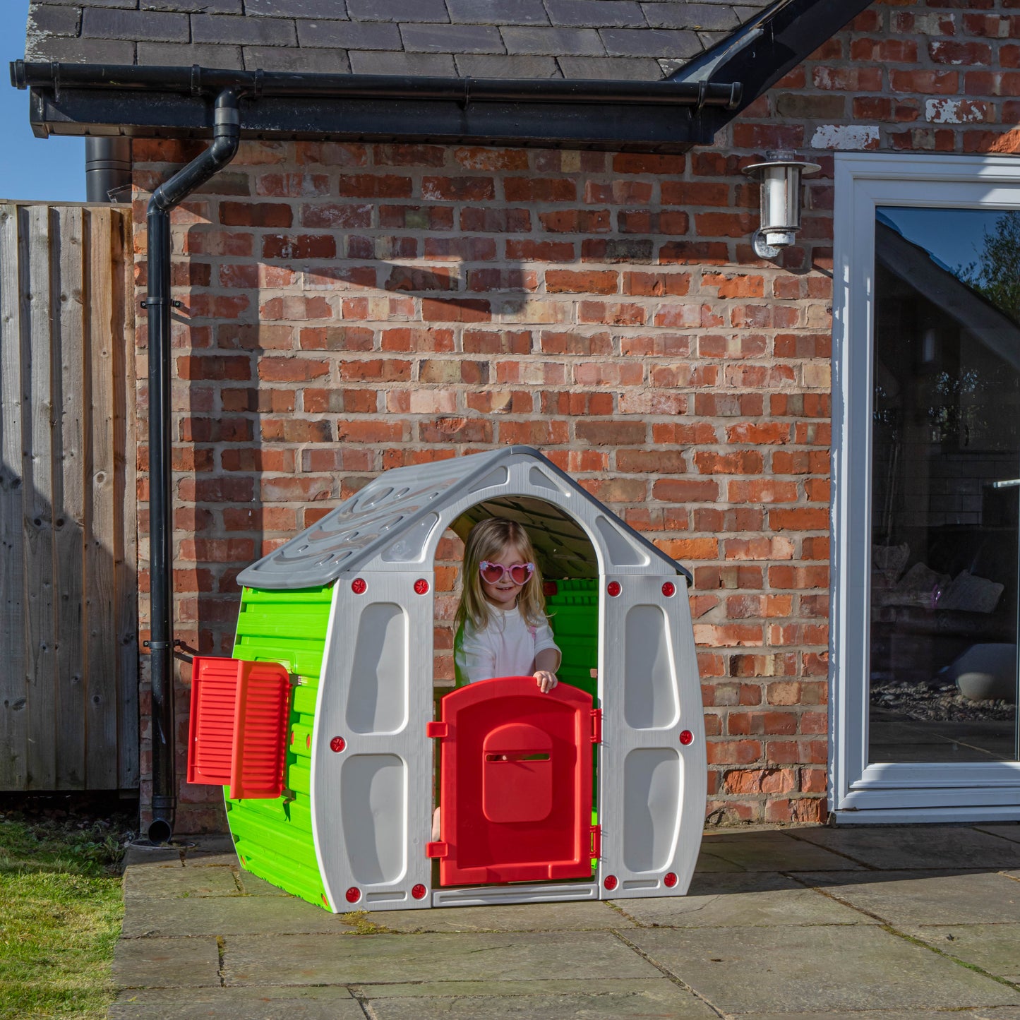 1.09m Grey & Green Kids Indoor Outdoor Plastic Wendy House Magical Playhouse