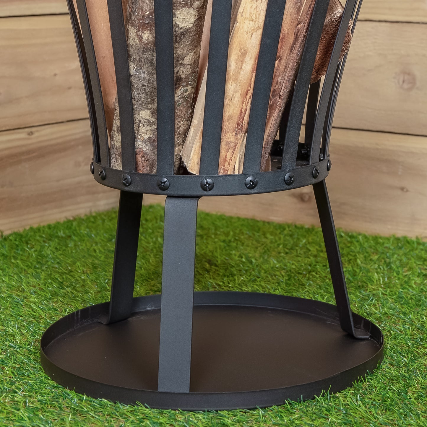 Set of 2 35cm Outdoor Black Steel Garden Log Burner Fire Basket