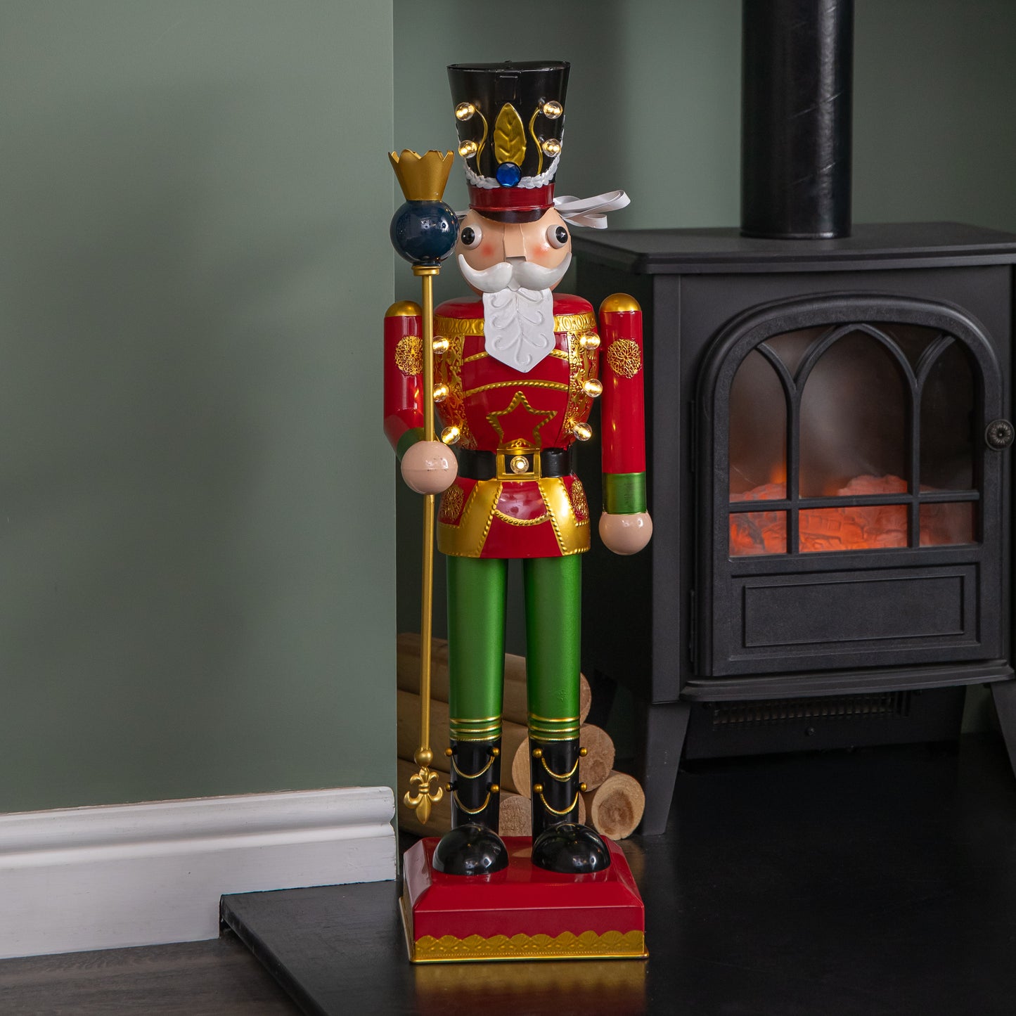 80cm Light Up Nutcracker Soldier LED Christmas Wooden Ornament Home Decoration