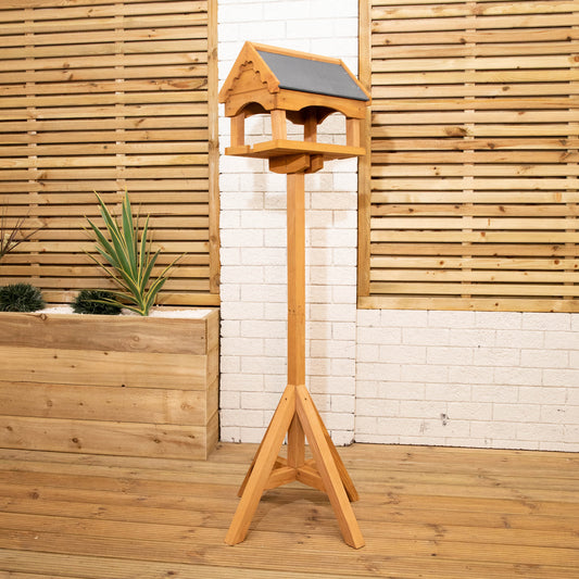 1.52m Deluxe Traditional Wooden Garden Bird Feeder Table with Slate Roof 4020