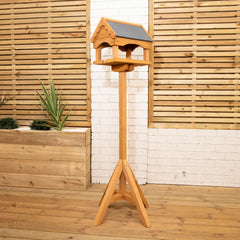 1.52m Deluxe Traditional Wooden Garden Bird Feeder Table with Slate Roof