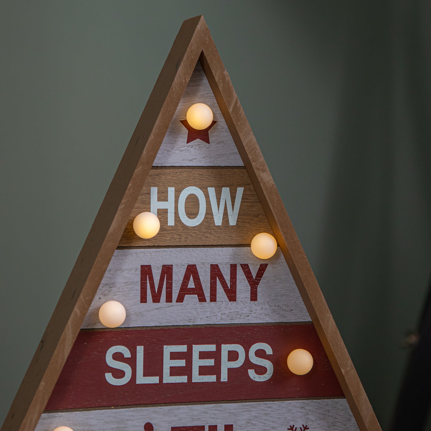 42cm Wooden Christmas Countdown Decoration with 10 Warm White LEDs