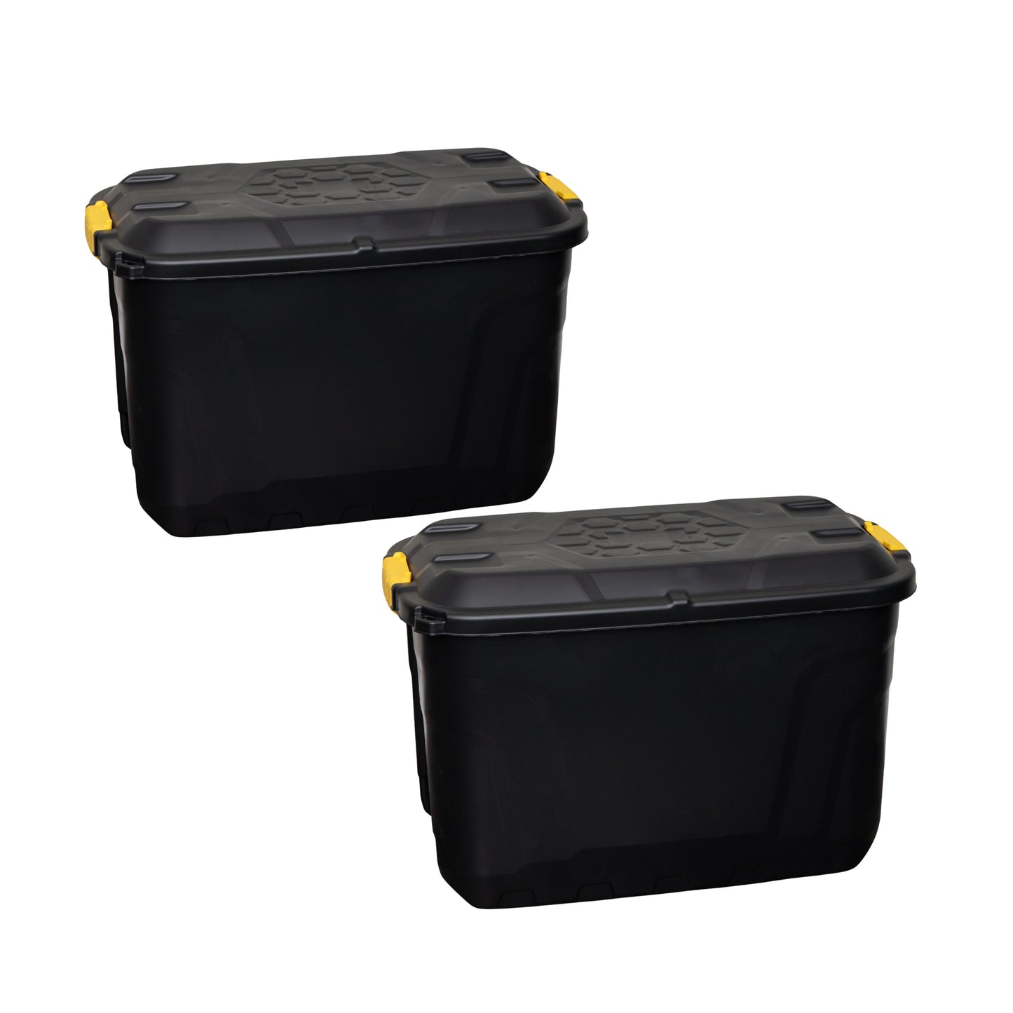 2 x 110L Heavy Duty Trunk on Wheels Sturdy, Lockable, Stackable and Nestable Design Storage Chest with Clips in Black