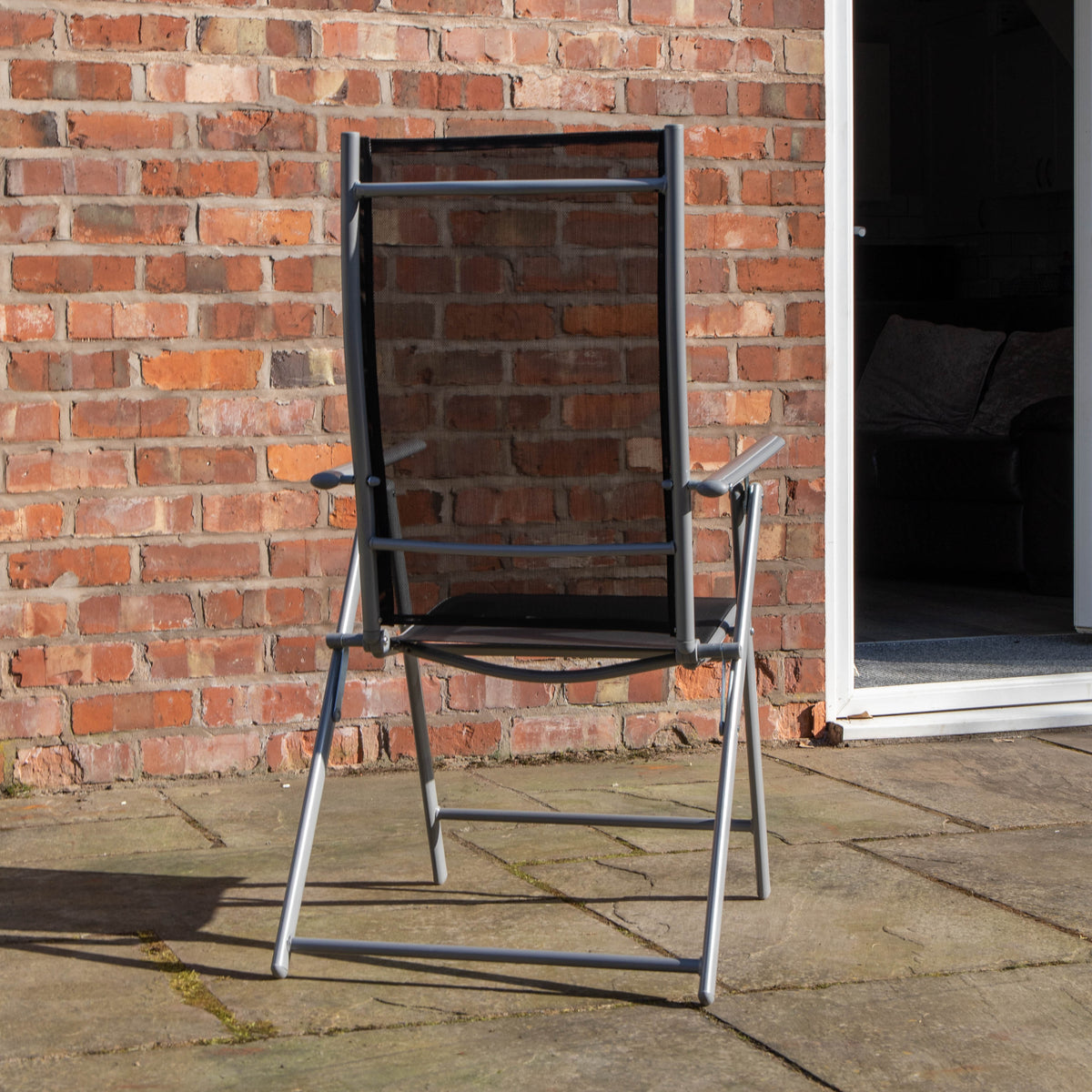 2 x Multi Position High Back Reclining Garden / Outdoor Folding Chair in Black and Silver
