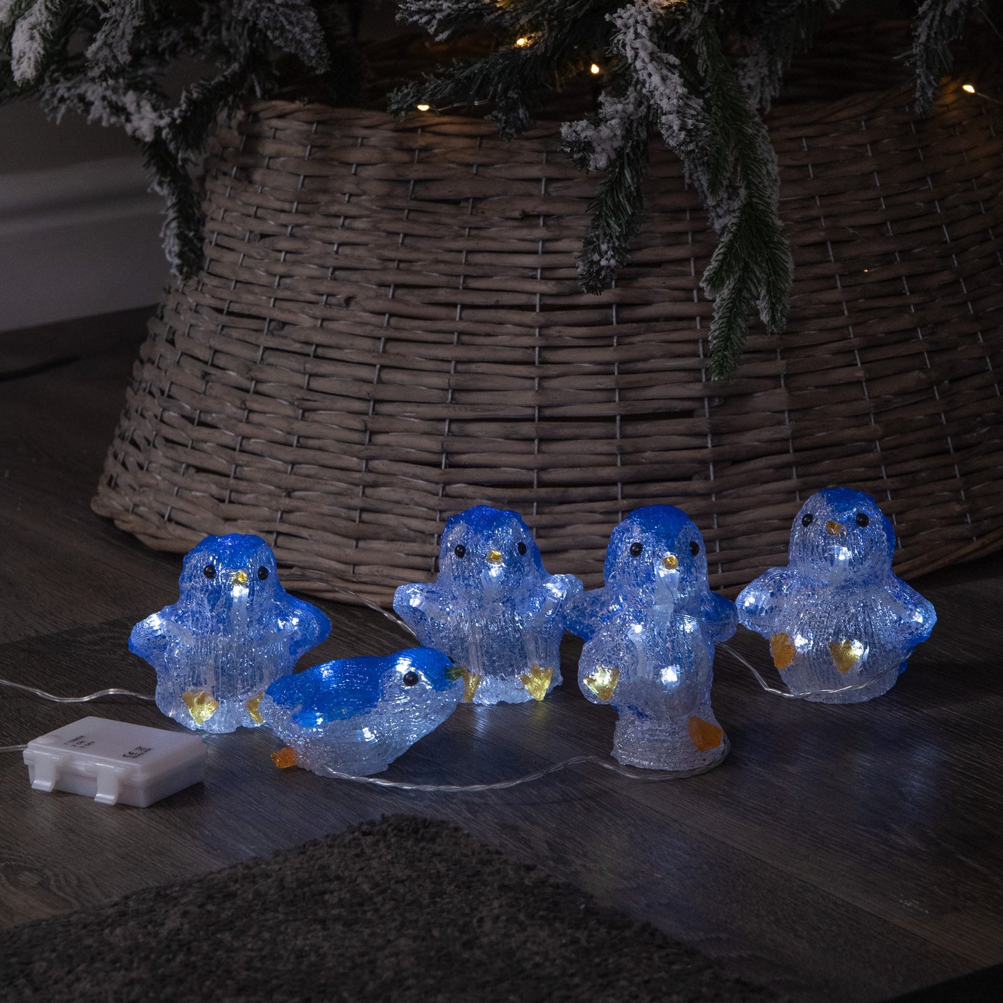 Set of 5 Battery Operated Light up Acrylic Christmas Penguins with LEDs