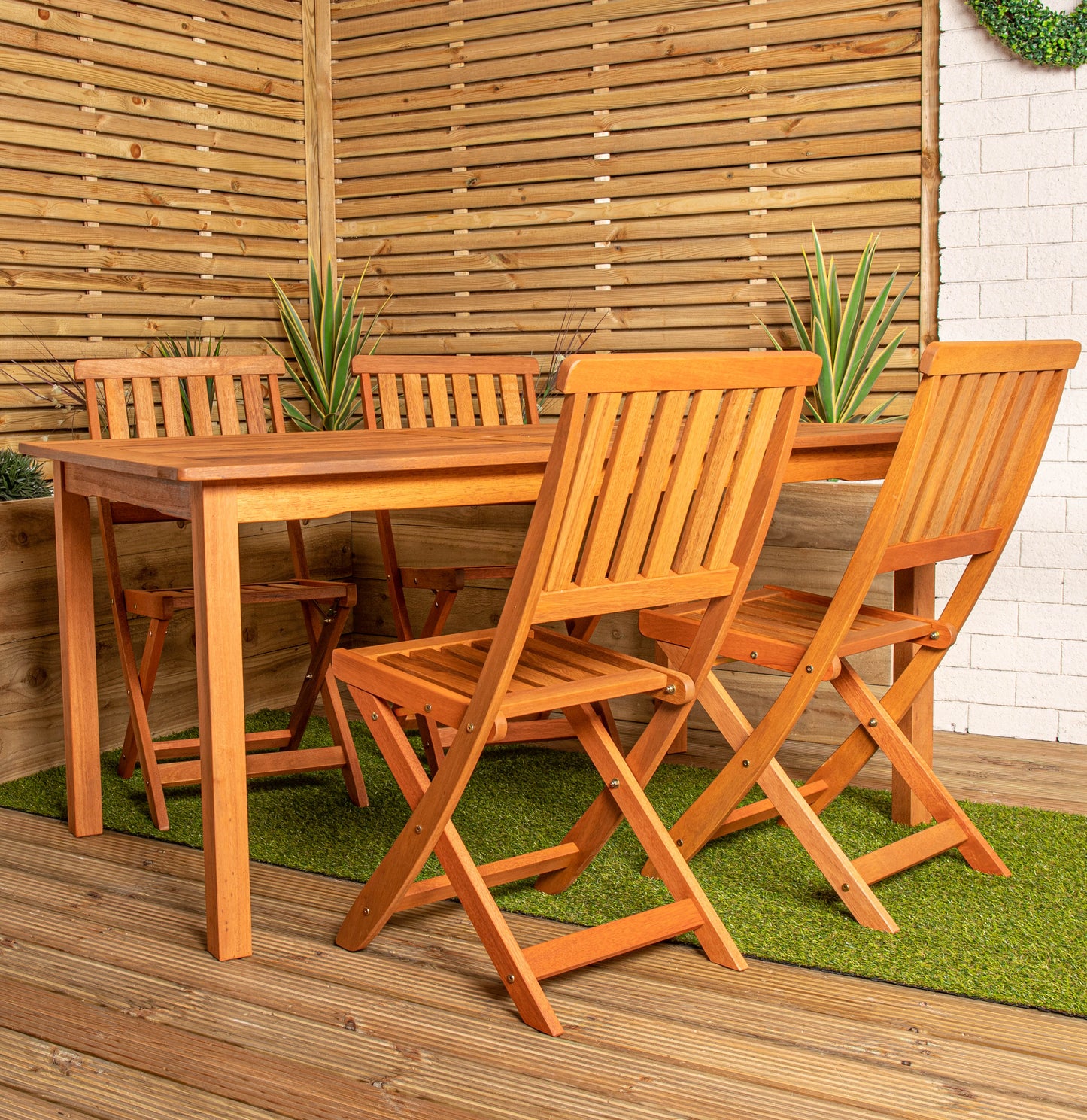 Outdoor 4 Person Rectangular Wooden Garden Patio Dining Table Chairs Set