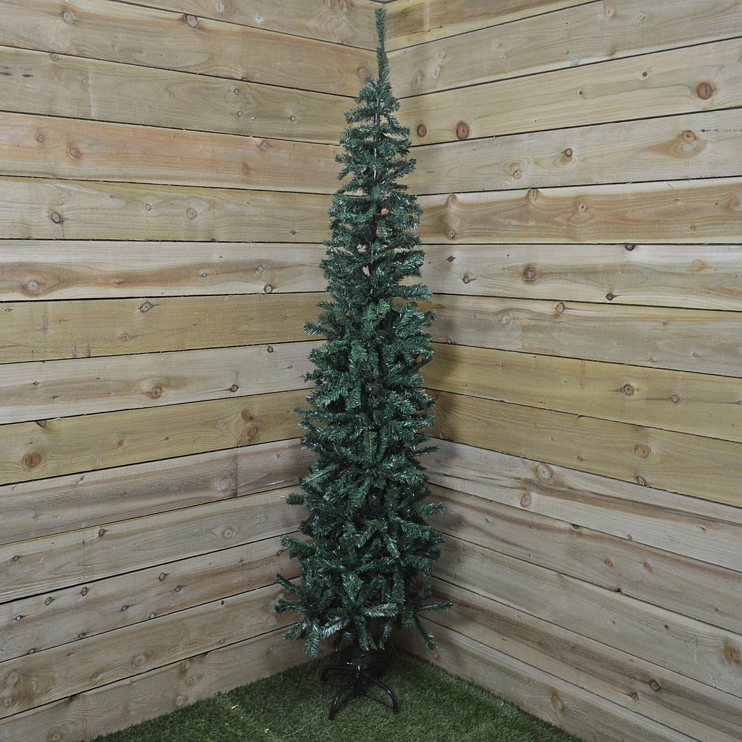 Factory Seconds: 6.5ft (2m) Plain Green Pencil Style PVC Spruce Pine Slim Christmas Tree with Stand