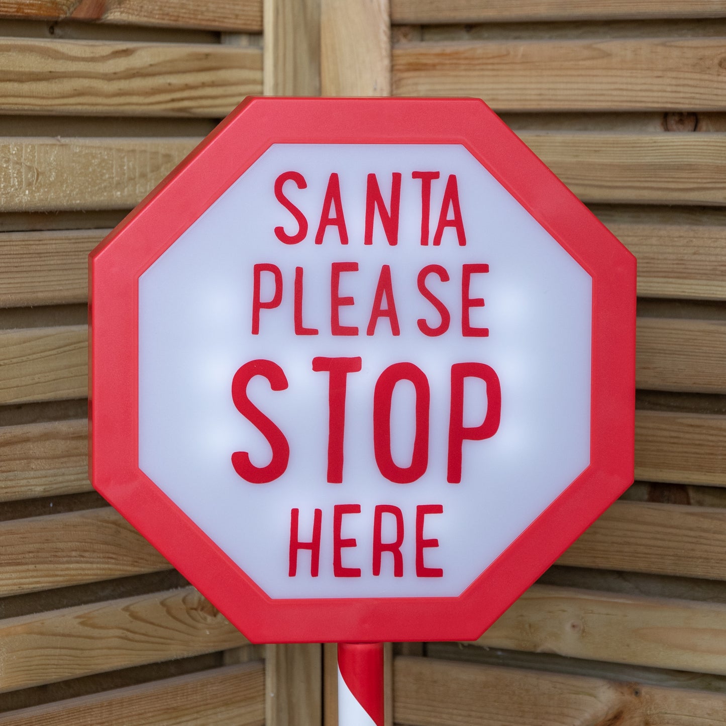 1.1m Battery Operated Light up Christmas Santa Stop Here Sign with LEDs