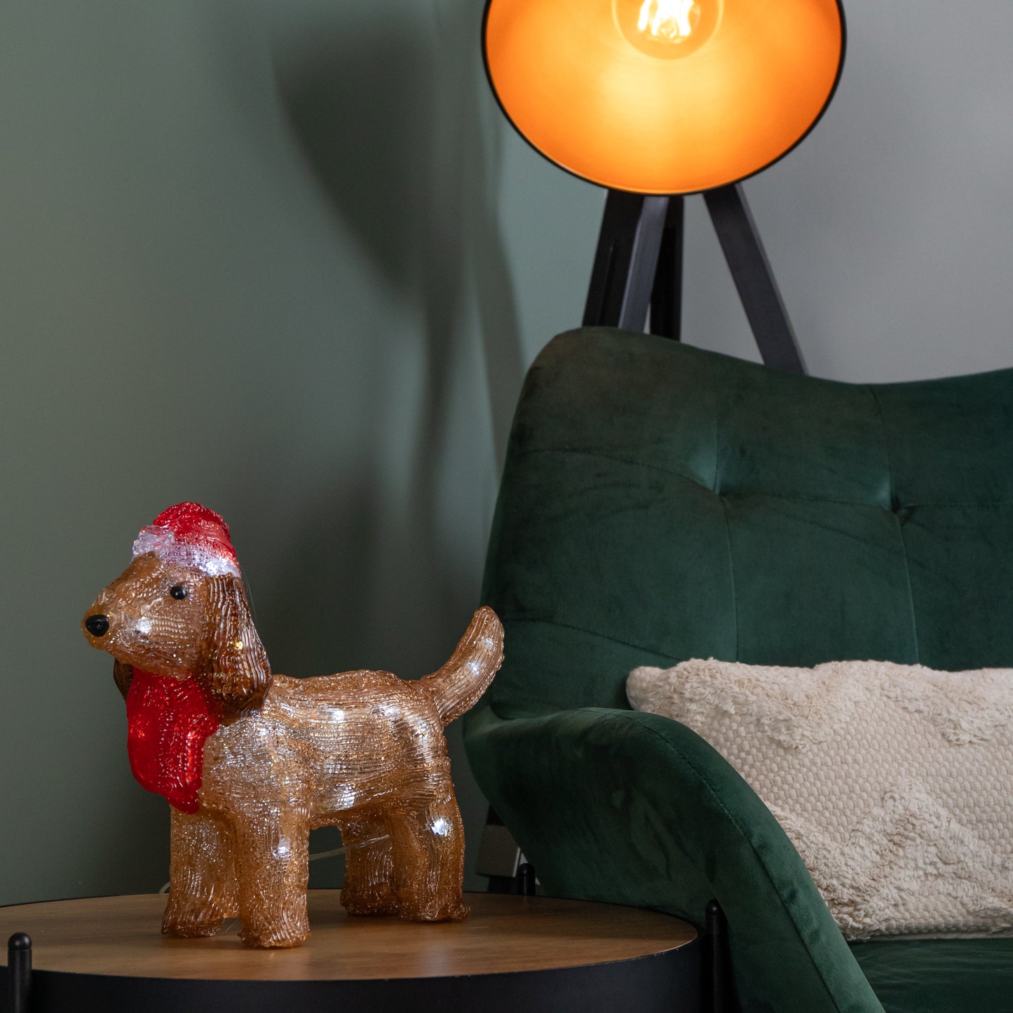 25cm Battery Operated Light up Christmas Ice Dachshund with 30 Cool White LEDs