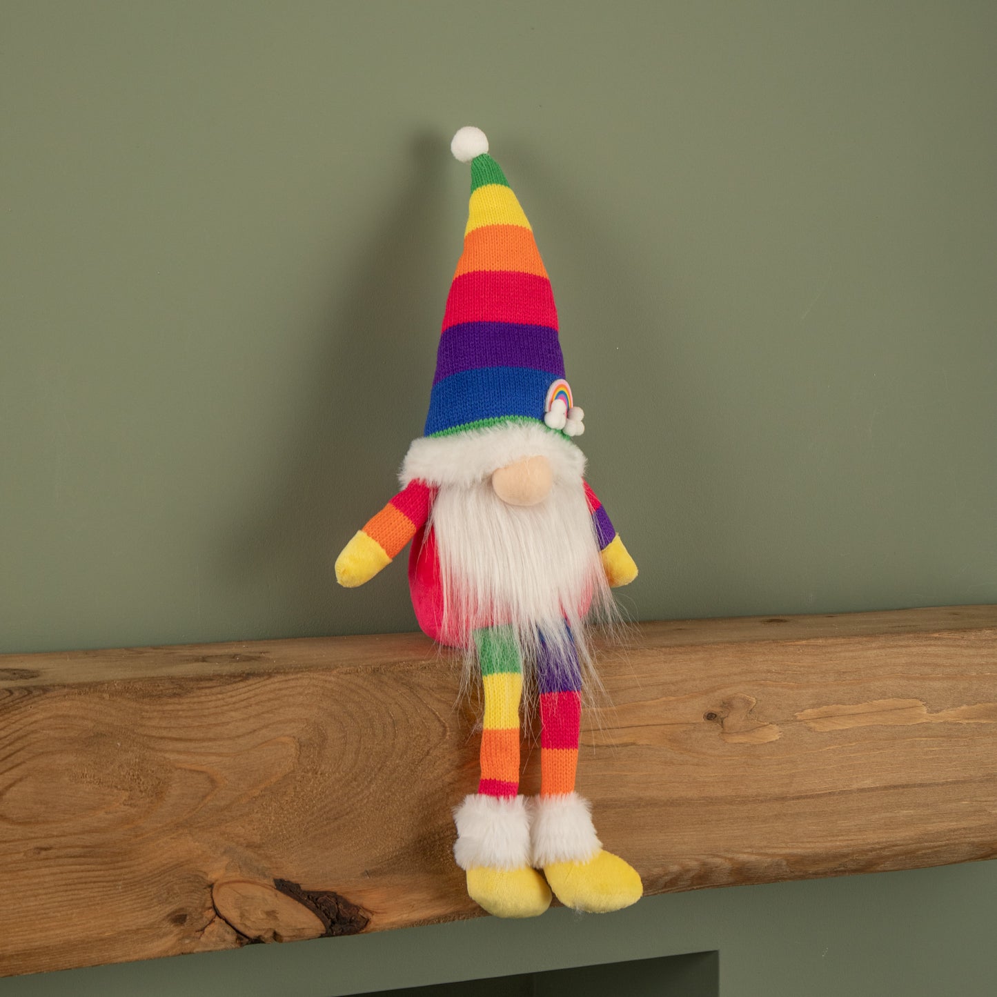 47cm Rainbow Plush Seated Christmas Gonk with Dangly Legs Decoration
