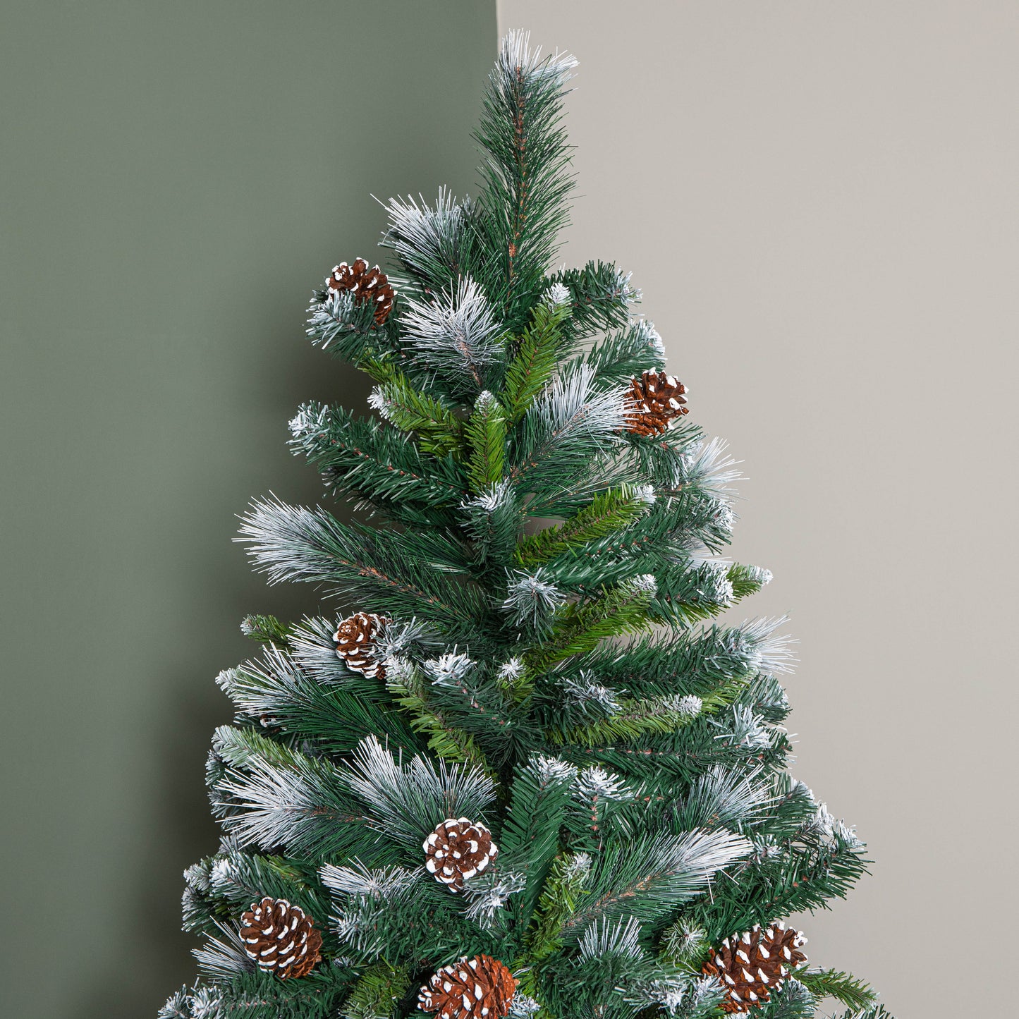 7ft (2.1m) Frosted Glacier Pine Snow Tipped Christmas Tree with Pinecones and 956 Tips