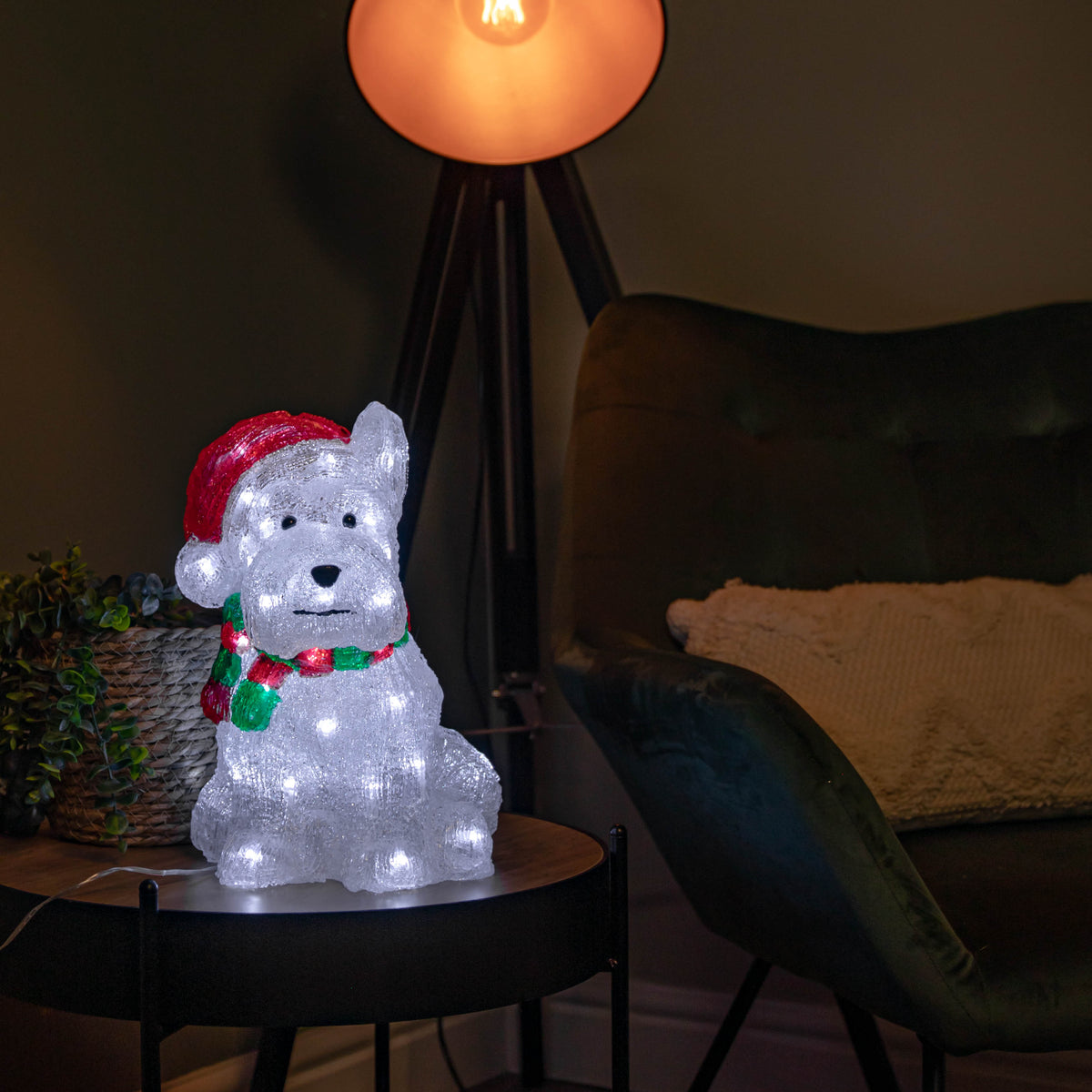 31cm Light up Acrylic Christmas Westie Dog Decoration with 40 White LEDs