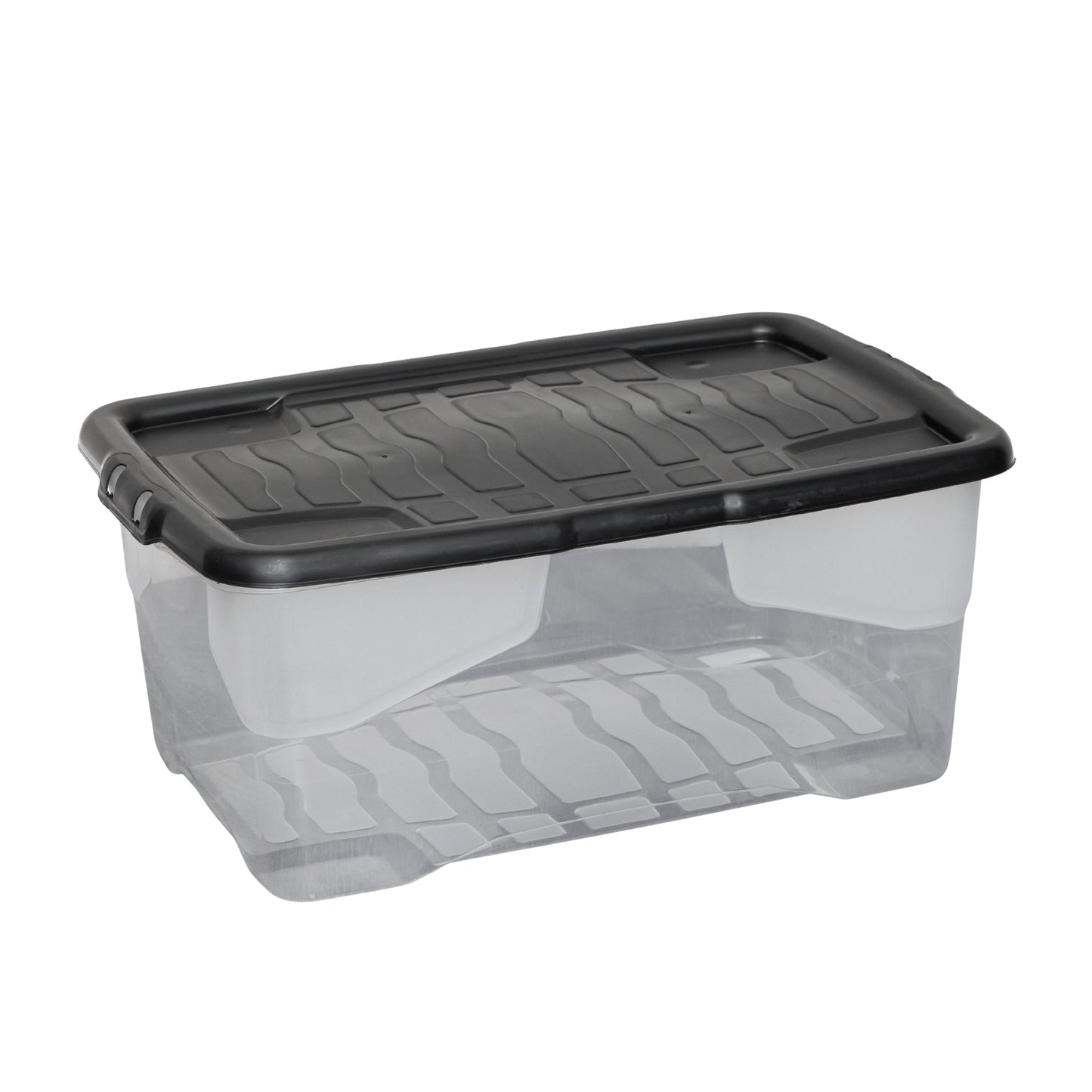 42L Clear Storage Box with Black Lid, Stackable and Nestable Design Storage Solution