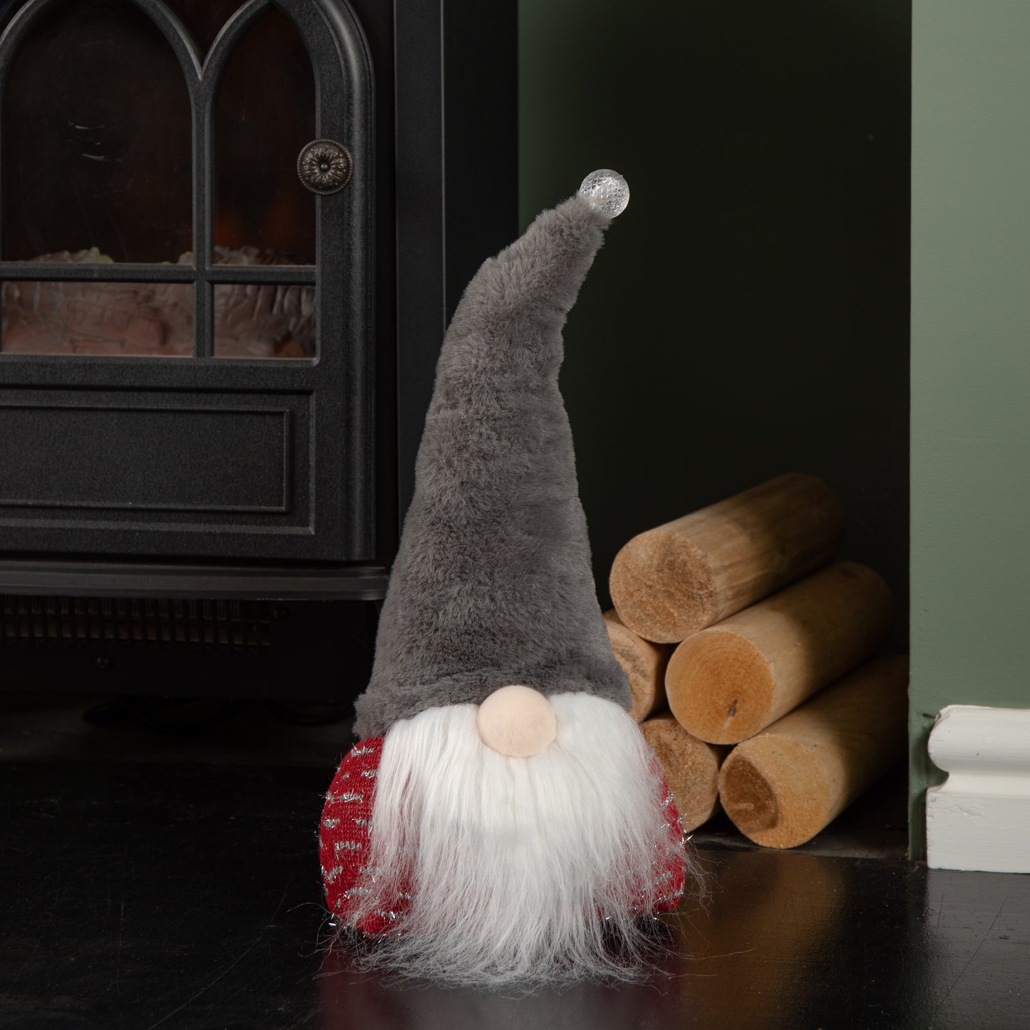 35cm Battery Operated Light up Christmas Gonk with Grey Hat & Red Body