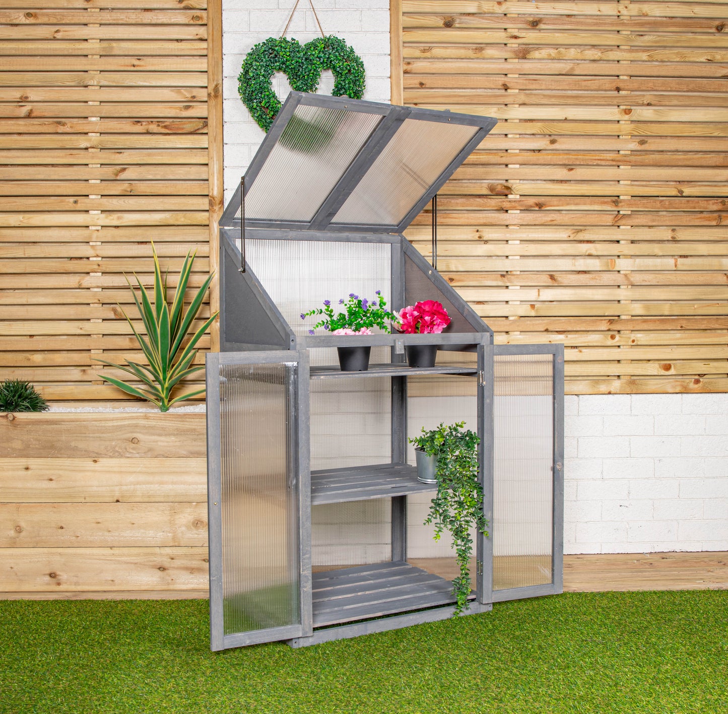 Samuel Alexander Wooden Mini Greenhouse Cold Frame - Small Greenhouse Grey H120 x W69 x D49cm