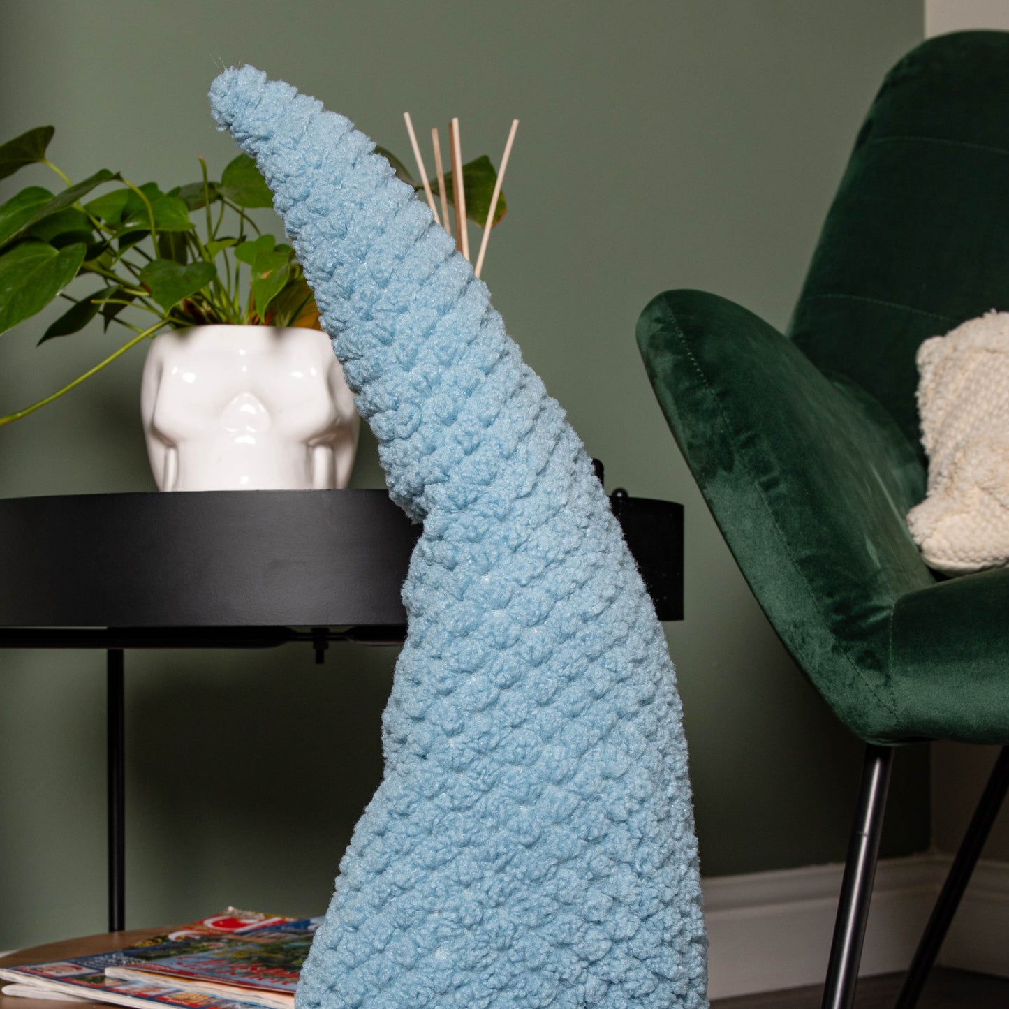 65cm Blue Sitting Christmas Gonk Decoration with Knitted Hat