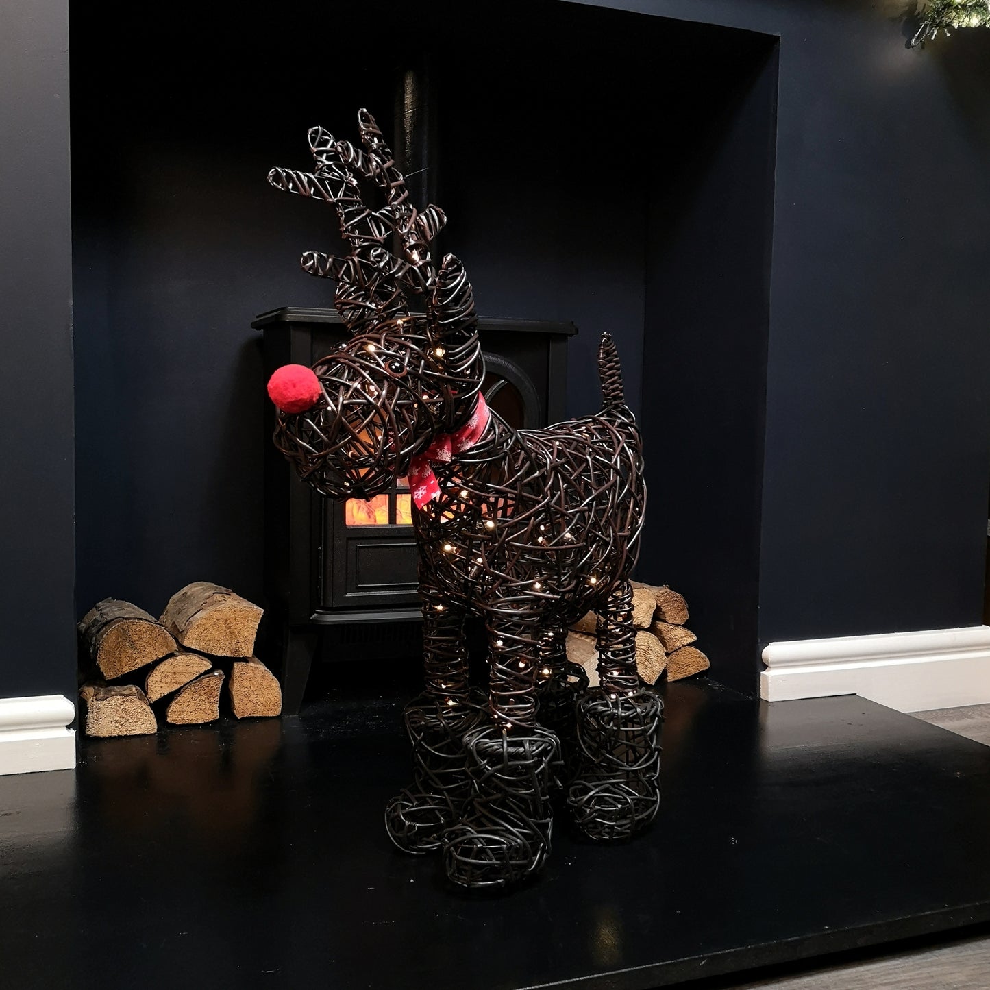 65cm Battery Operated Rattan Woven Rudolph Reindeer with Warm White LEDs