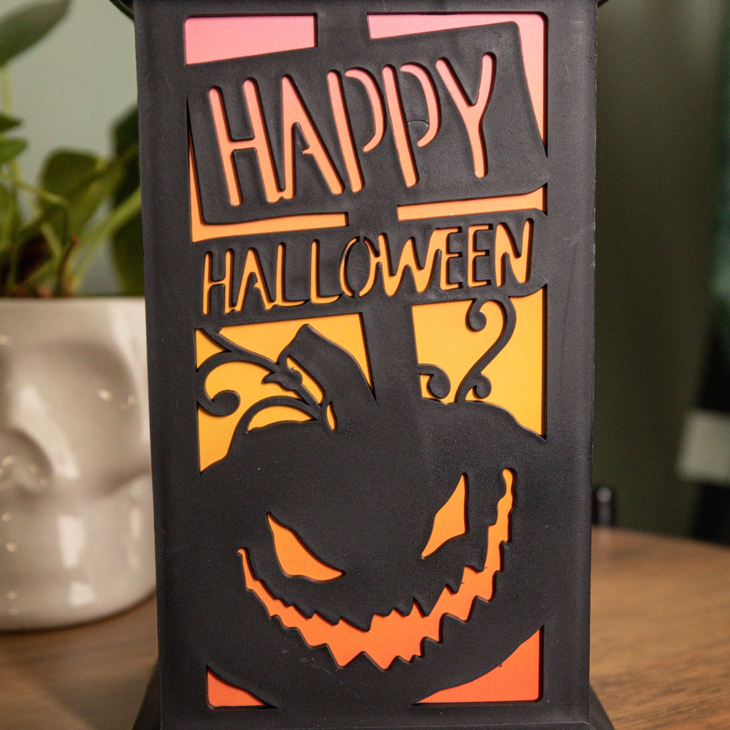 29cm Battery Operated Black Light up Happy Halloween Lantern Decoration with Multi-Coloured LEDs
