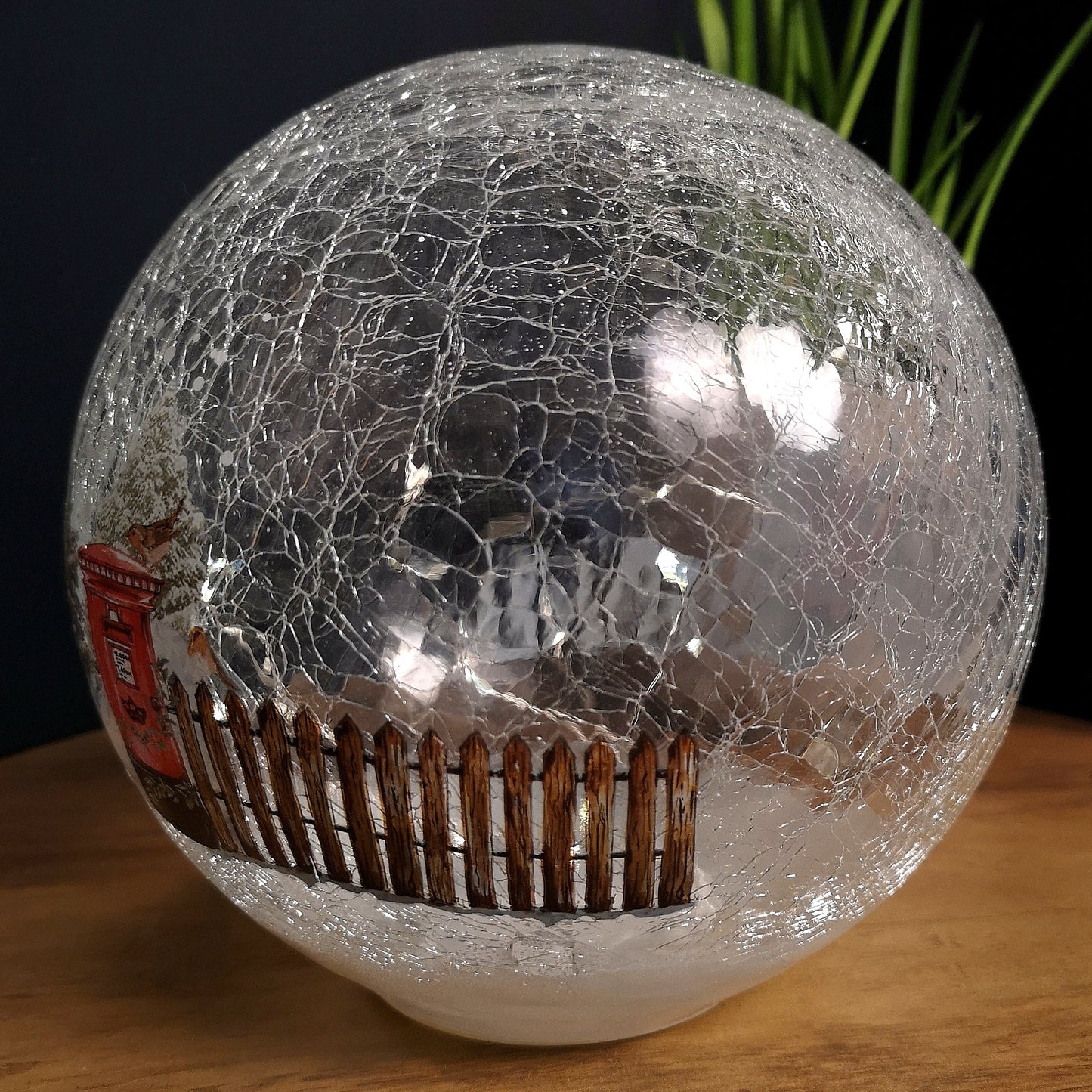 20cm Battery Operated Warm White LED Crackle Effect Ball Christmas Decoration with Postbox