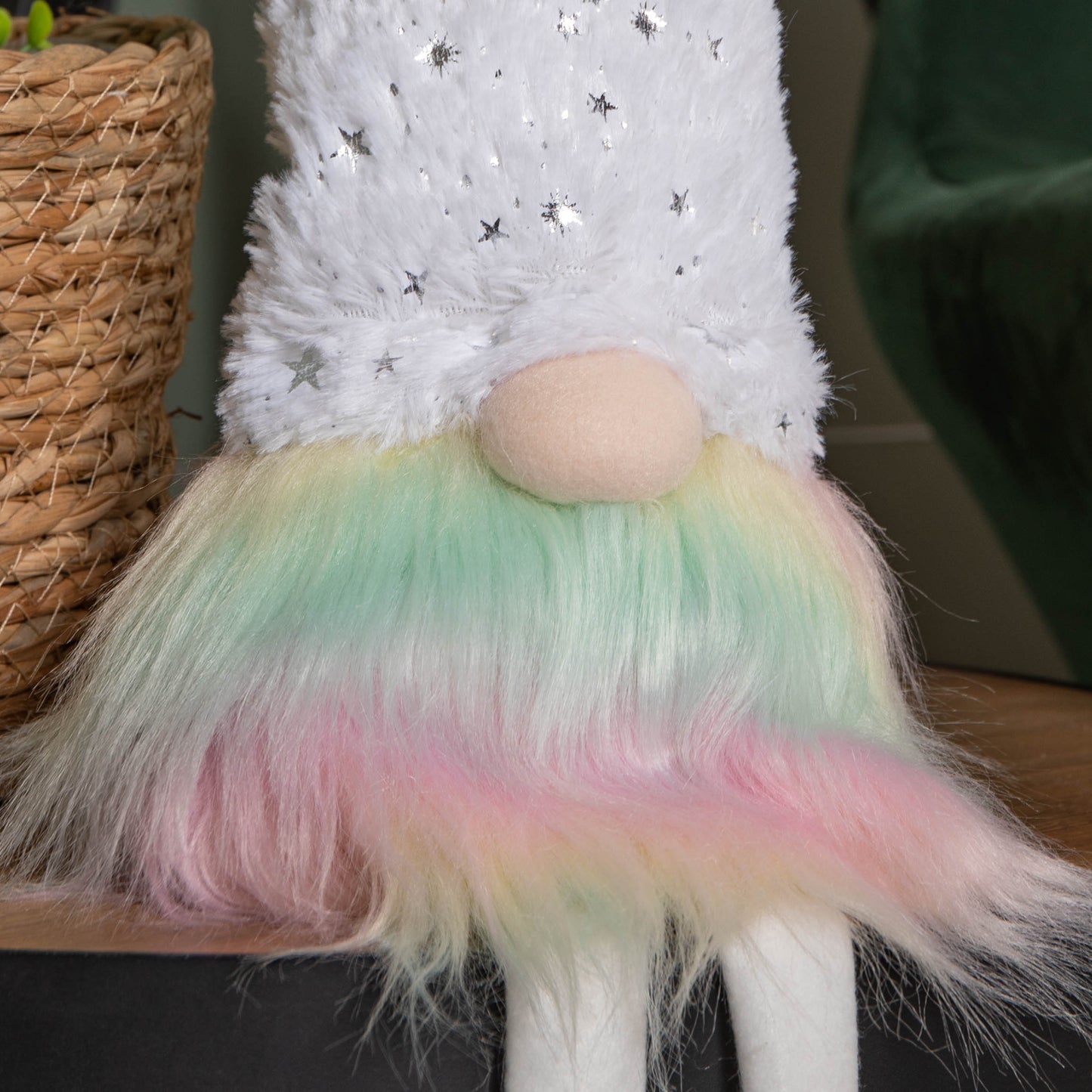 70cm Festive Christmas Rainbow Haired Plush Gonk Dangly Legs & Starry Hat