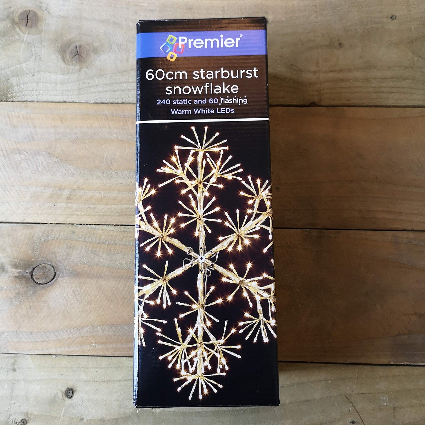 60cm Gold Starburst Snowflake Wall/Window Decoration with 300 Warm White LEDs