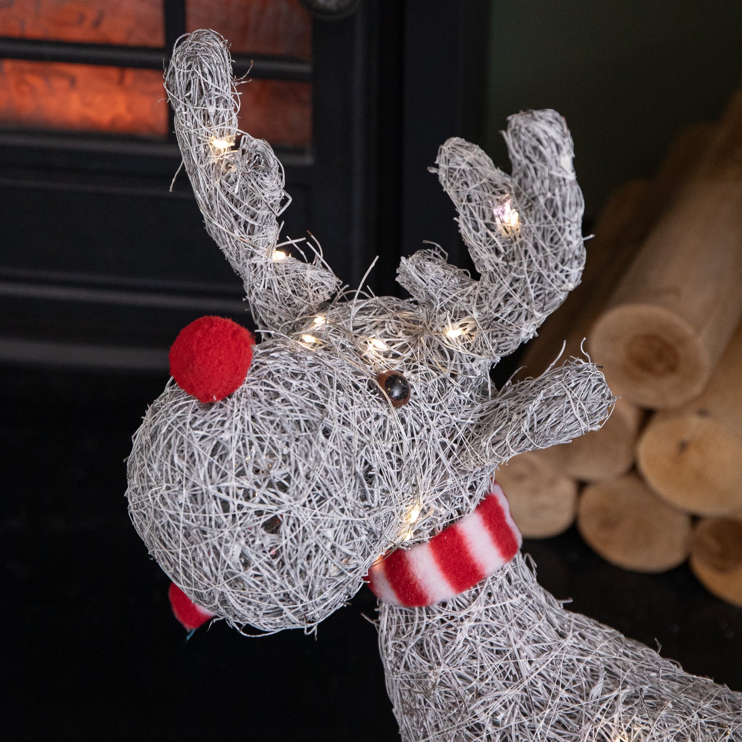 51cm Battery Operated Rattan Woven Blitzen Reindeer with Warm White LEDs
