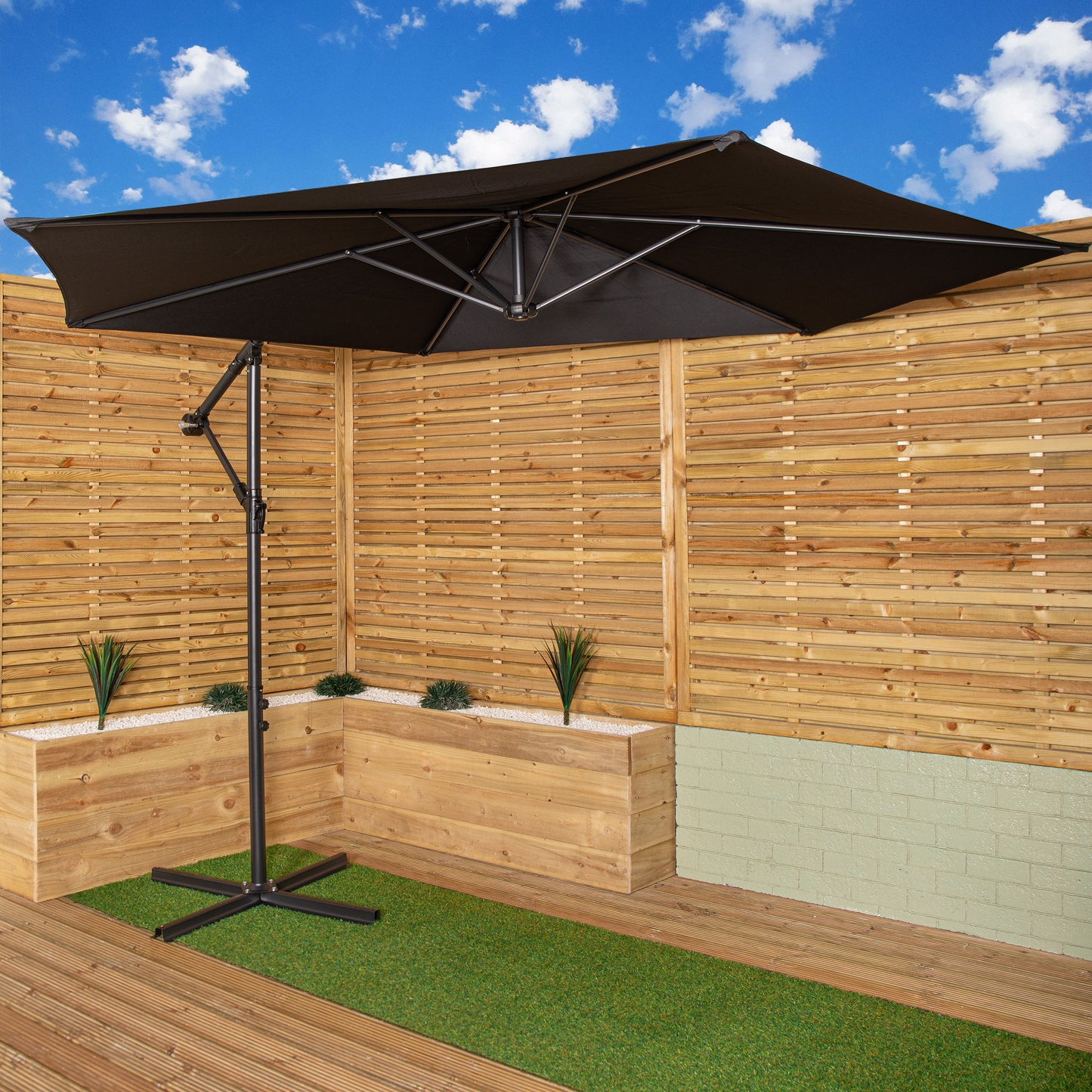 Factory Seconds 3m Cantilever Parasol in Black with Crank Handle for Patio Garden Banana Parasol with UV Protection Outdoor Umbrella Sun Shades for Garden