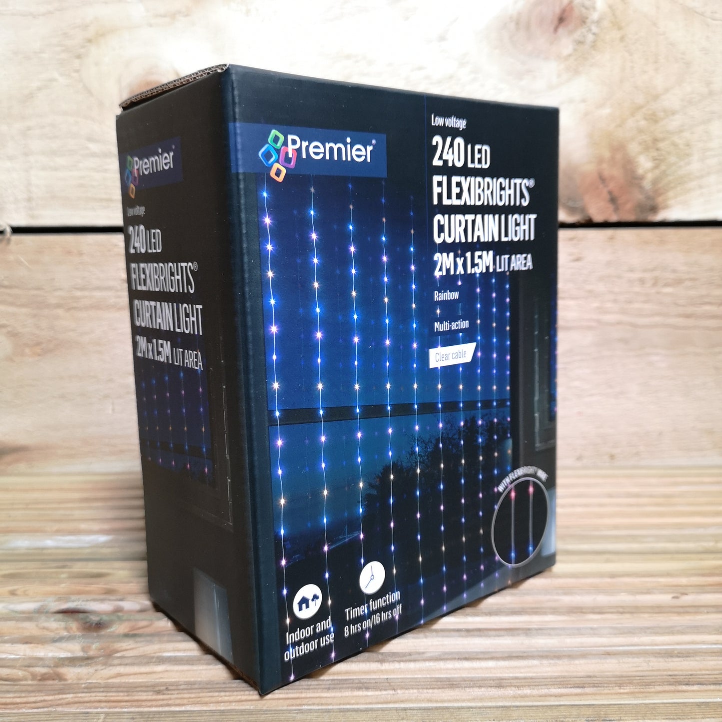 240 LED 2m x 1.5m Premier Flexibright Curtain Indoor Outdoor Multifunction Christmas Lights with Timer in Rainbow