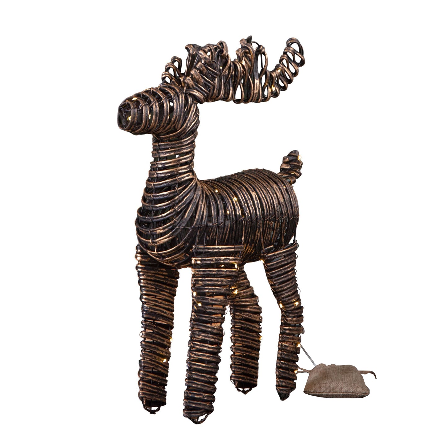 50cm Battery Operated Light up Black & Gold Braid Christmas Reindeer with Warm White LEDs