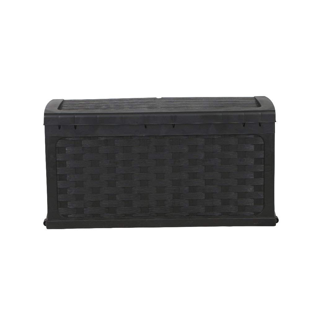Factory Seconds: 335 Litre Rattan Style Garden Cushion Storage Box with Sit on Lid – Black