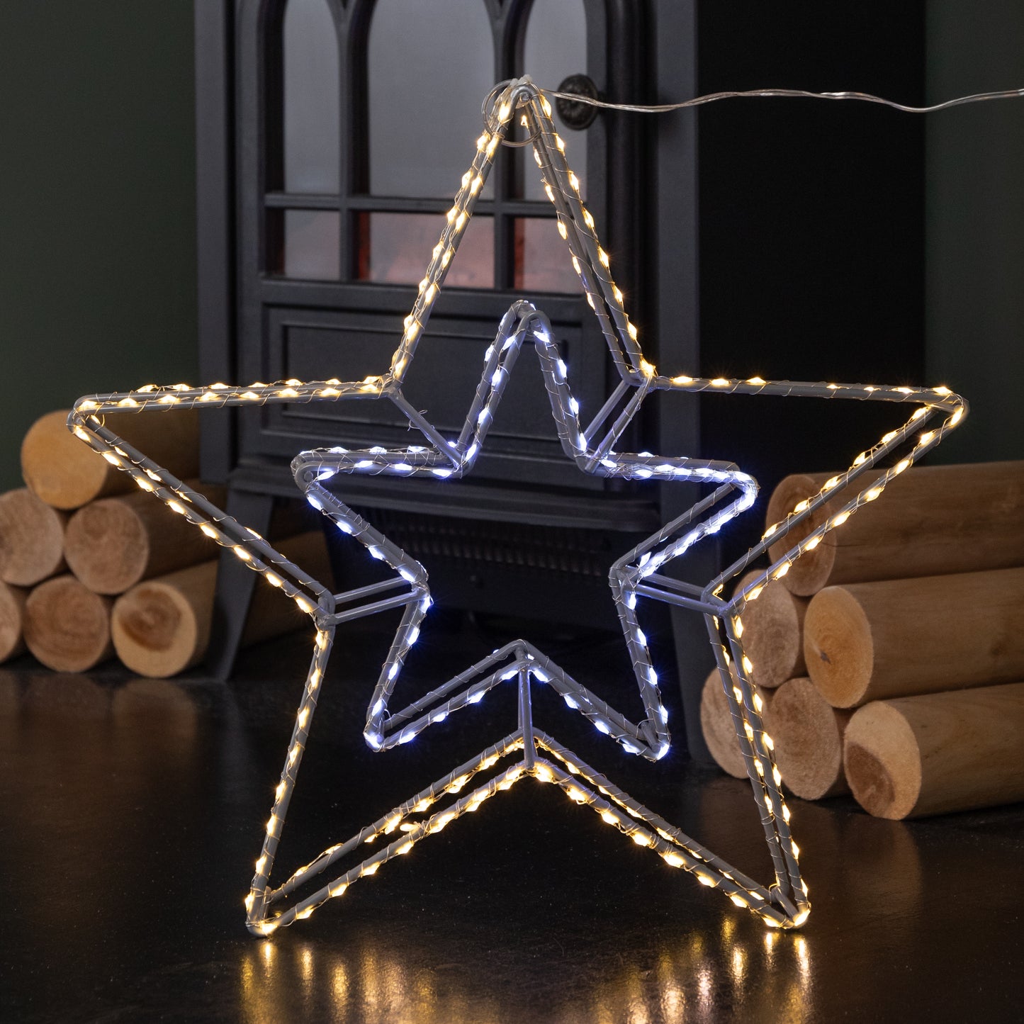 38cm Light up Dewdrop Double Star Christmas Decoration with White and Warm White LEDs