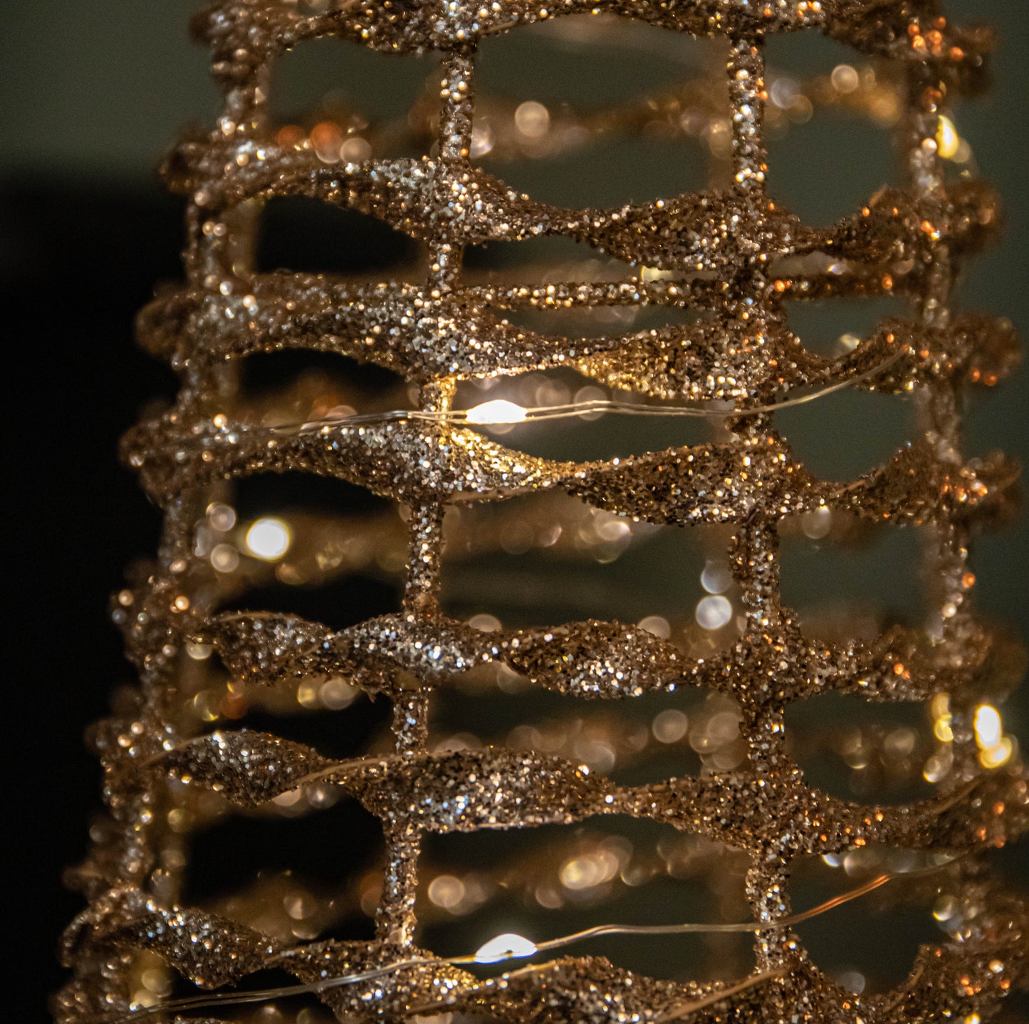 Set of 3 Gold Glitter Twist Christmas Cone Trees with 90 Warm White LEDs