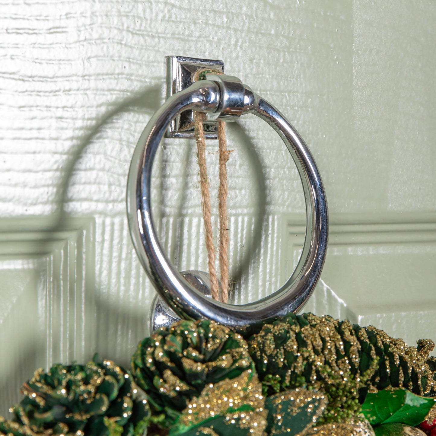 36cm Bauble and Pinecone Hanging Christmas Wreath with Red Berries