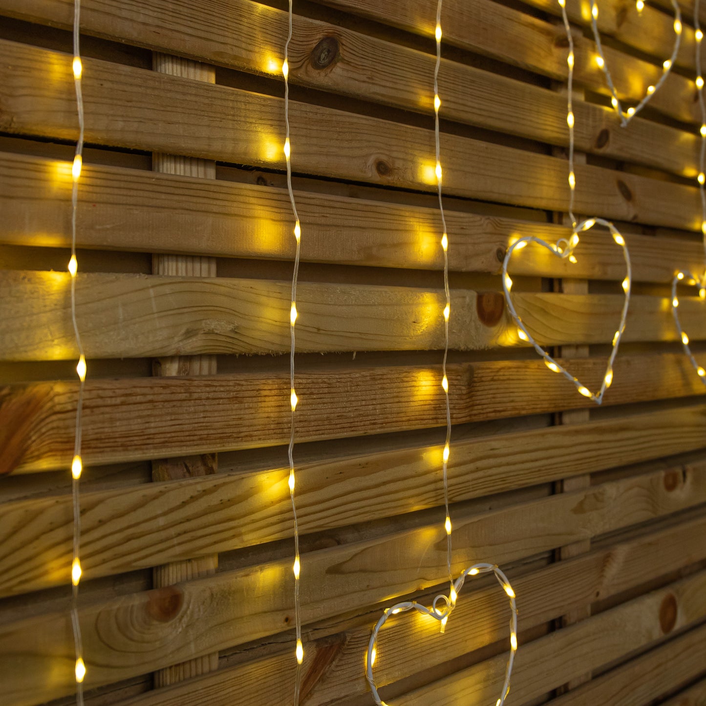 1.2 x 1.2m Light up Christmas Heart Curtain Lights with 229 Warm White LEDs