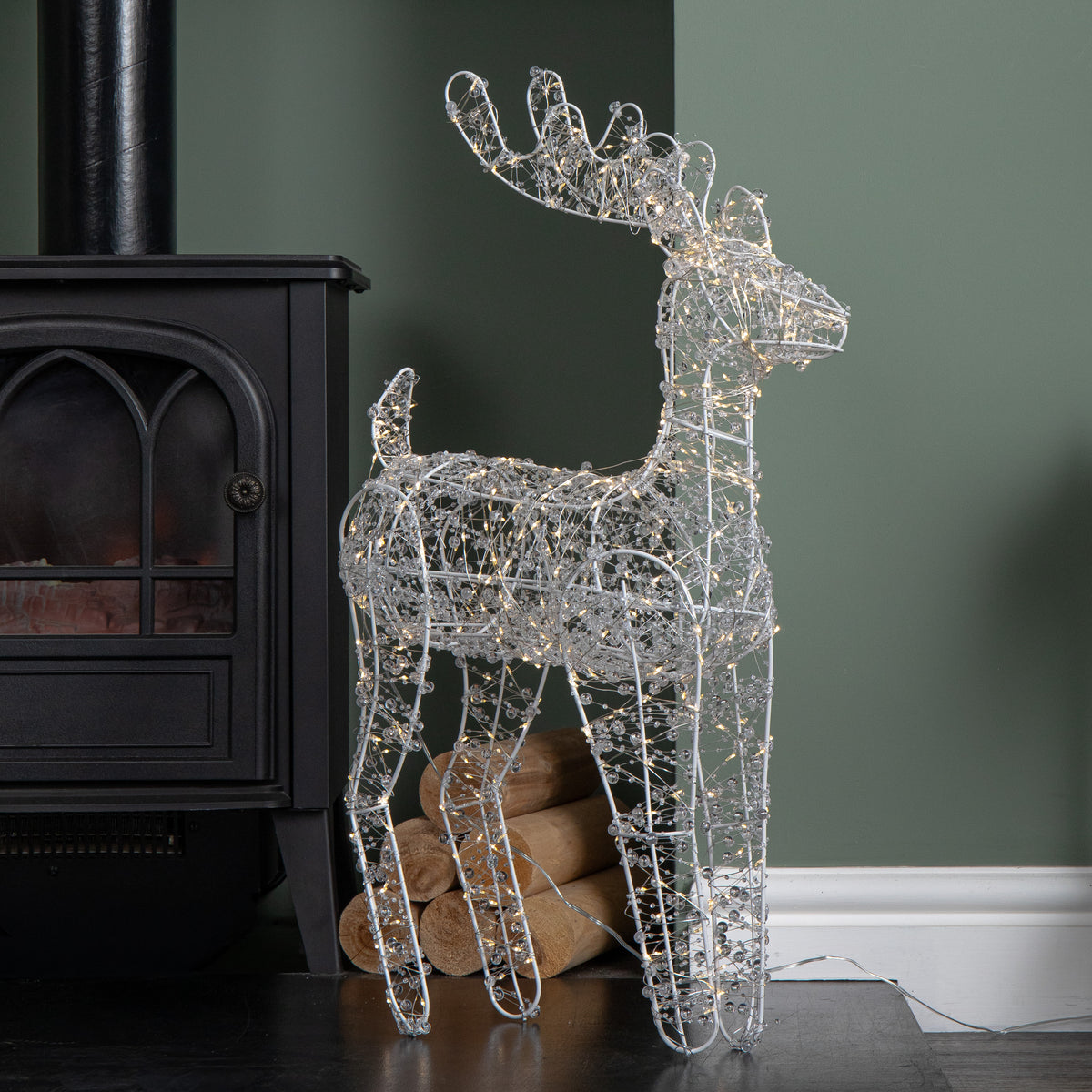 60cm Light up Clear Beaded Christmas Reindeer Decoration with 500 Warm White LEDs