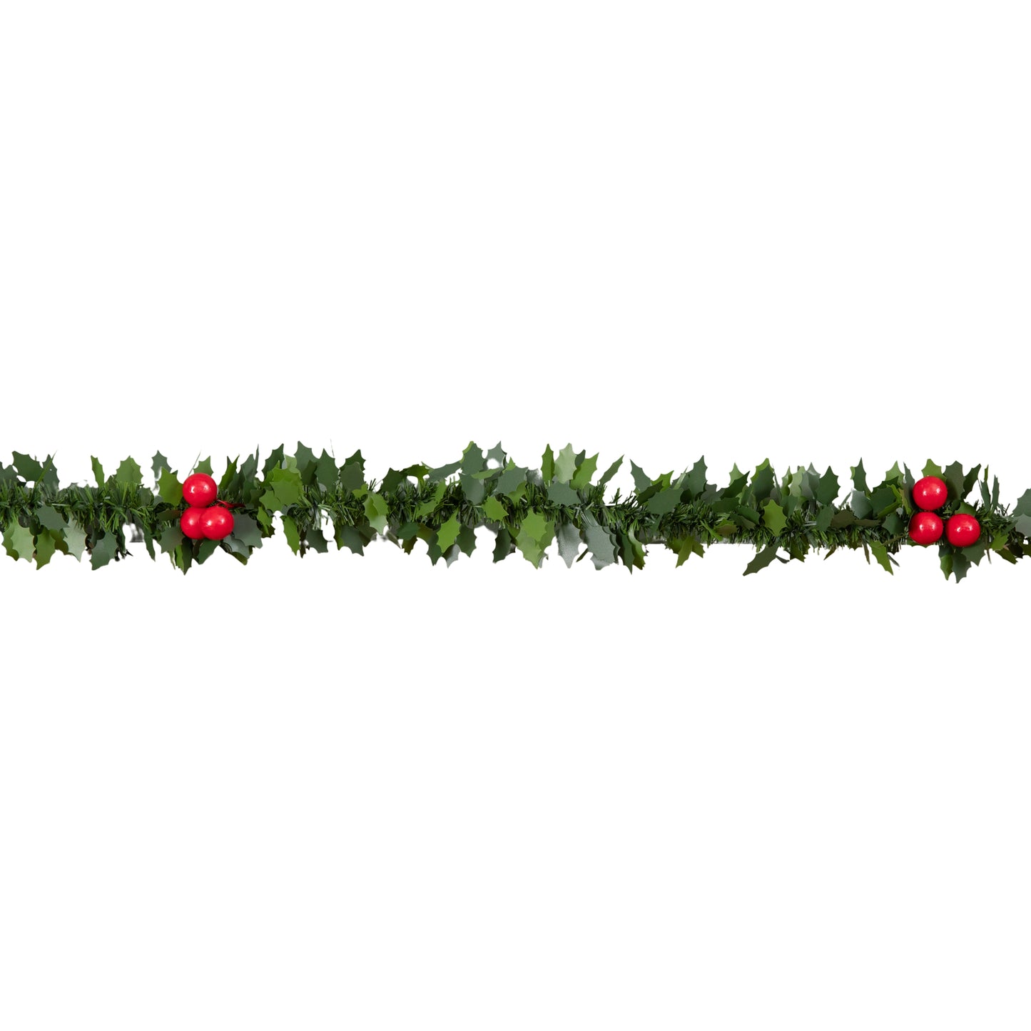 2m (6ft) Christmas Tinsel Garland with Holly and Red Berries