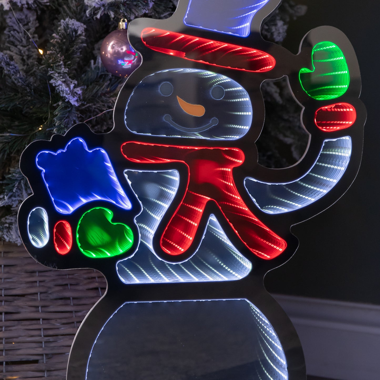 60cm Light up Christmas Snowman Infinity Light with Multi-Coloured LEDs