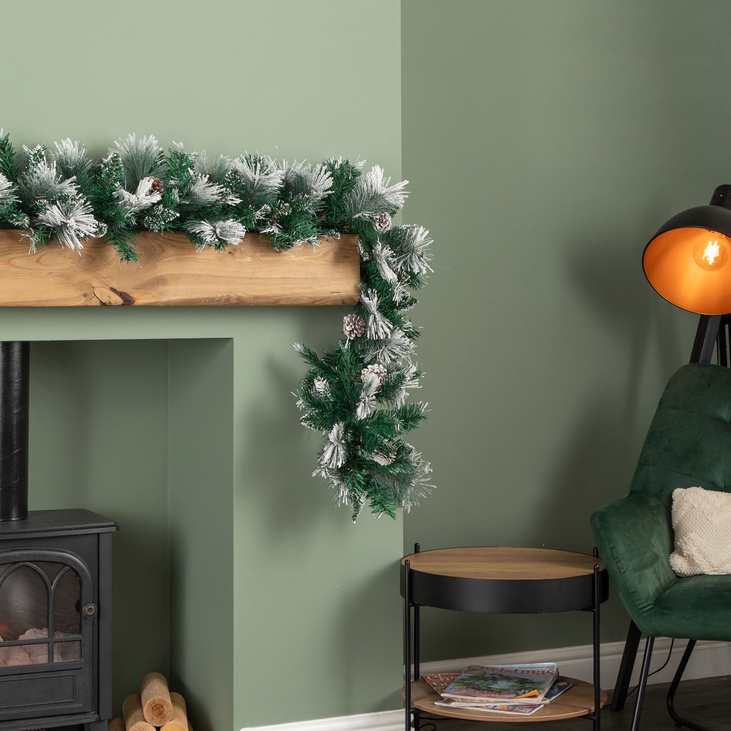 2.7m Snow Flocked Christmas Garland with Pine Cones and Mixed Needles