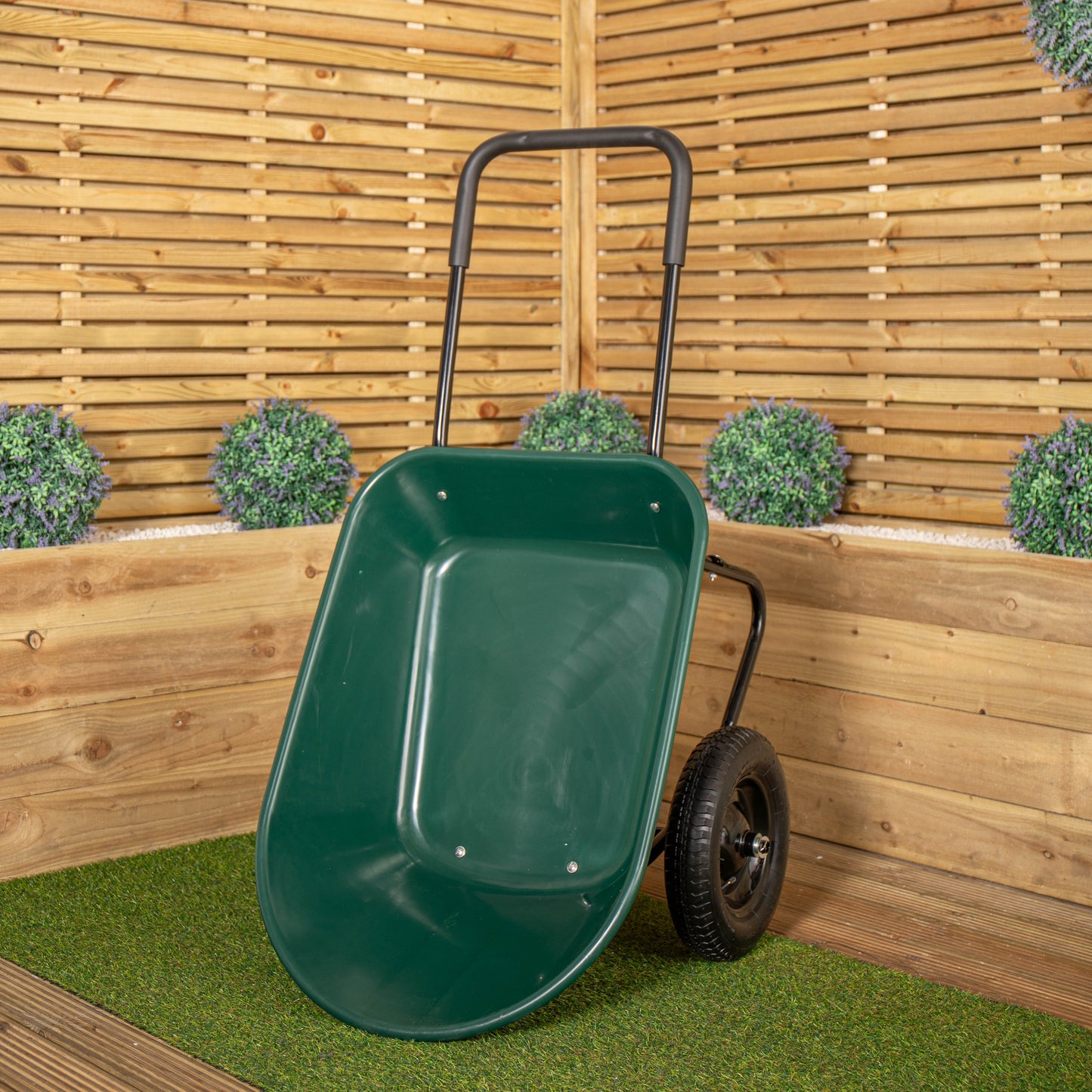 Heavy Duty 2 Wheel Outdoor Pneumatic Plastic Garden Wheelbarrow in Green